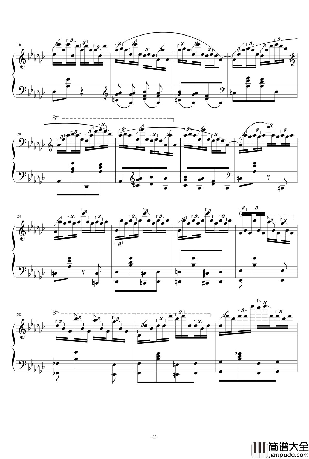 黑键练习曲改编版钢琴谱_肖邦_chopin
