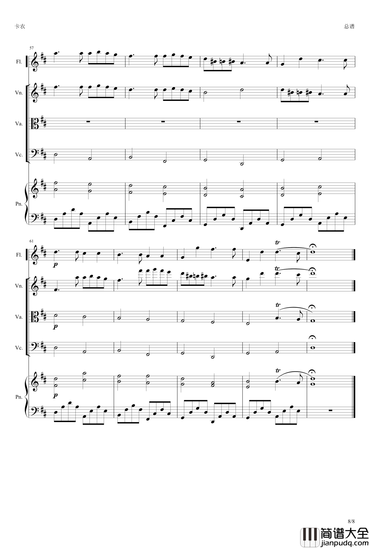 卡农钢琴谱_(长笛+小提琴+中提琴+大提琴+钢琴）_帕赫贝尔_Pachelbel