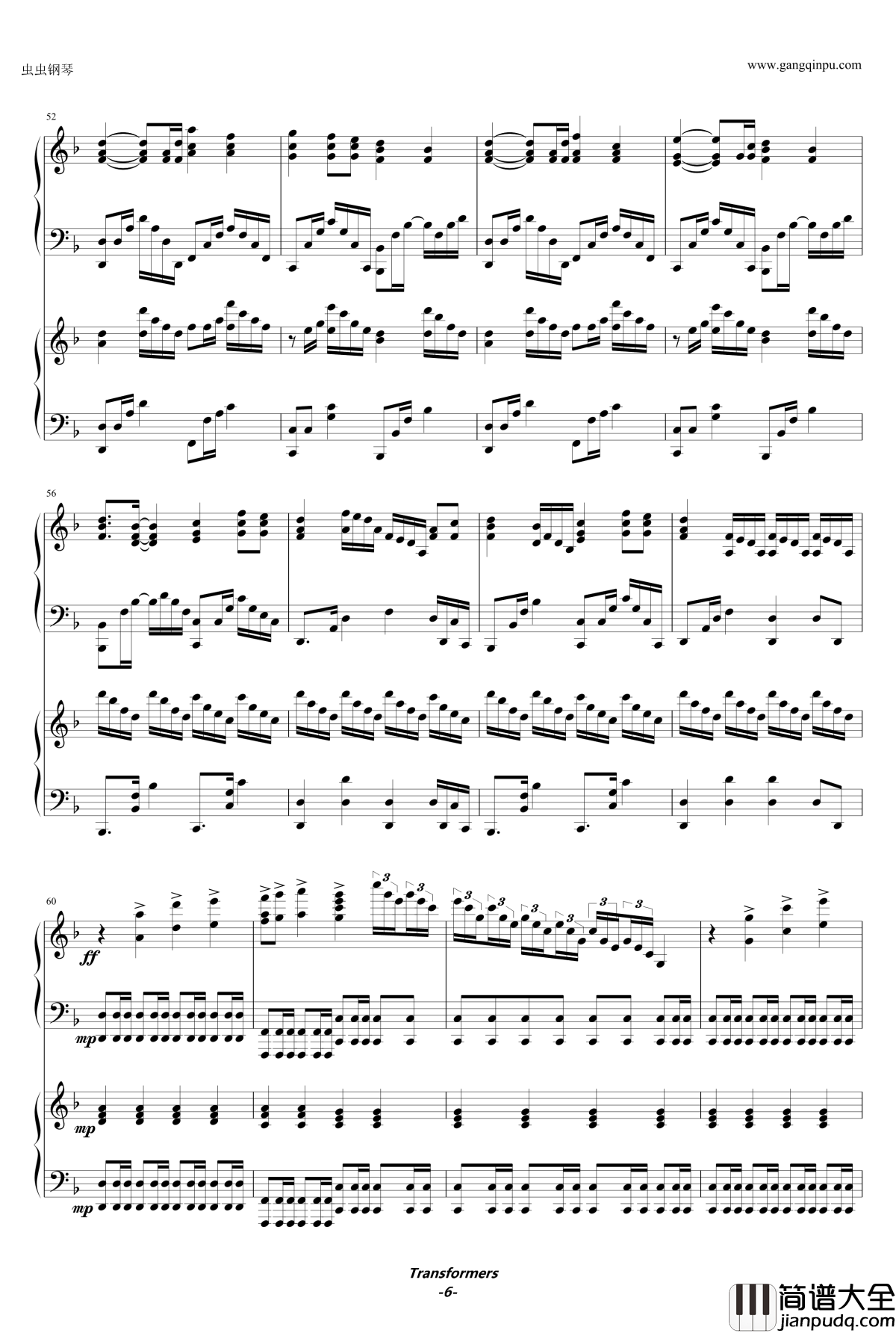 Transformers钢琴谱_arrival_to_21_guns_变形金刚