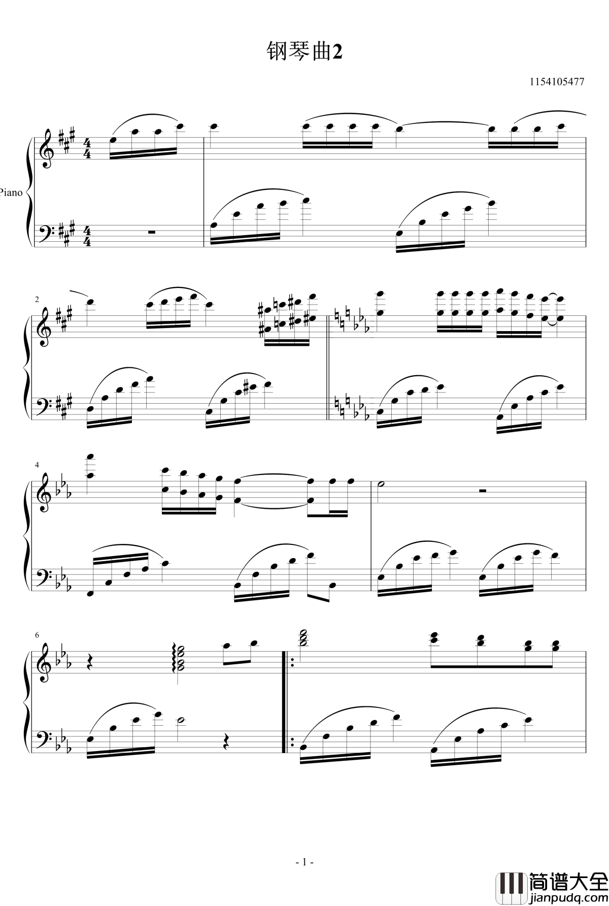 钢琴曲2钢琴谱_1154105477