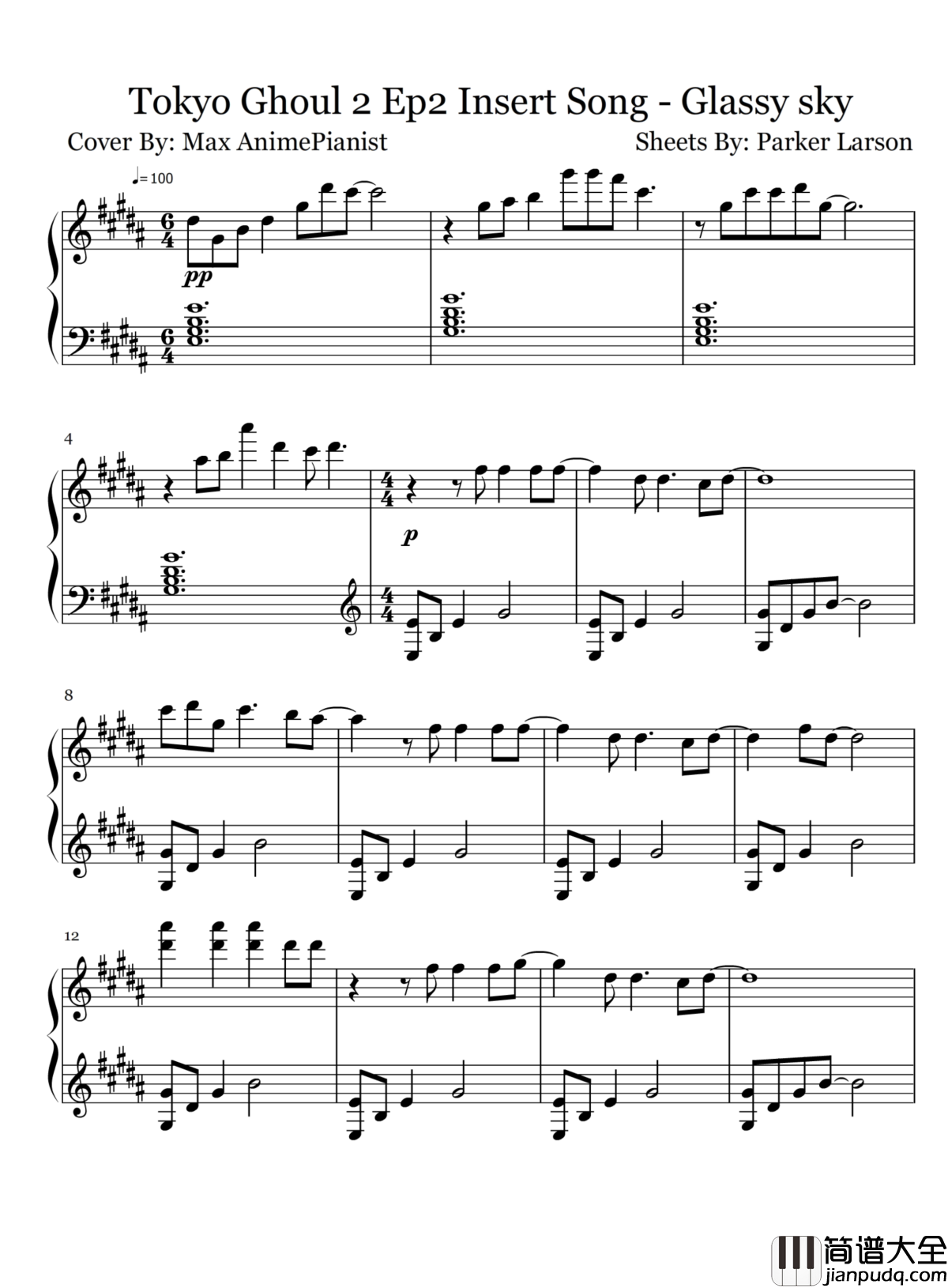 Glassy_Sky钢琴谱_东京喰种第二季OST_金木研