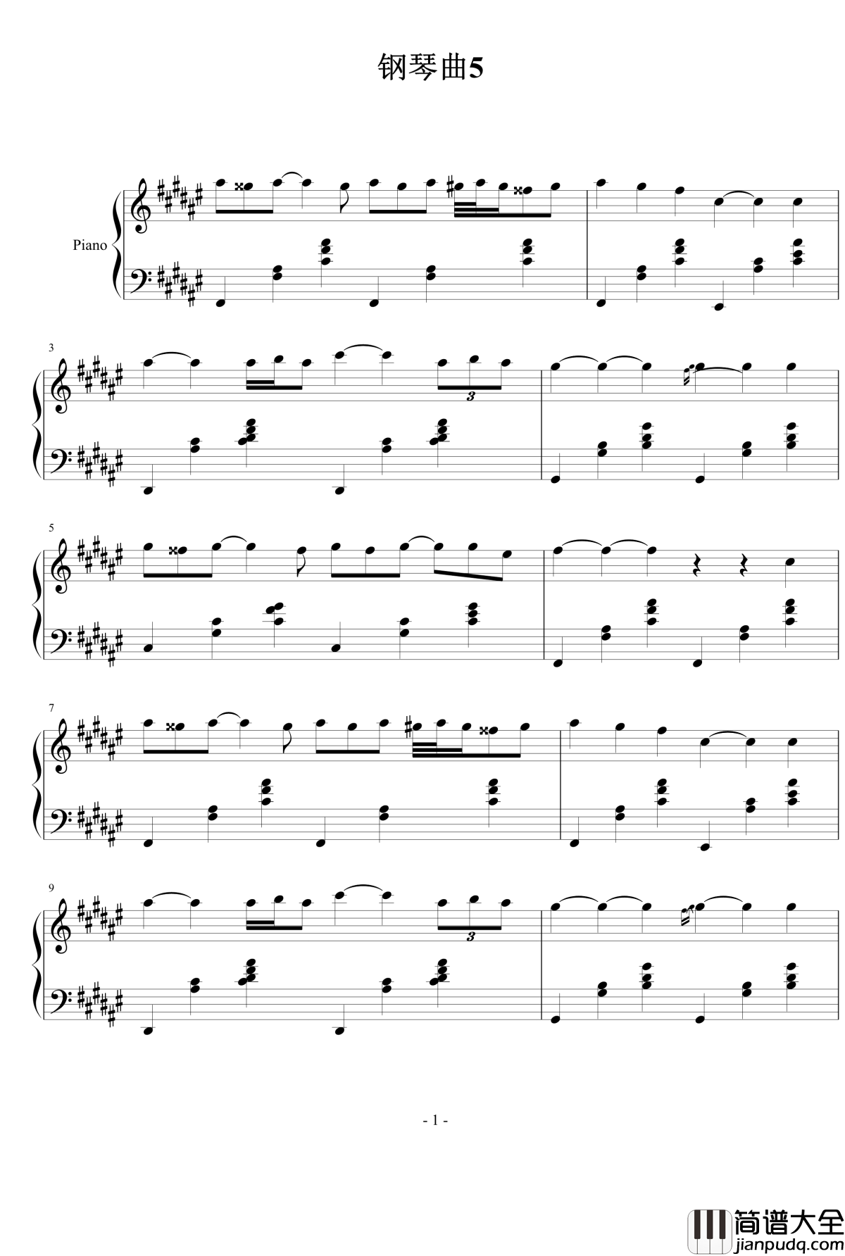 钢琴曲5钢琴谱_1154105477