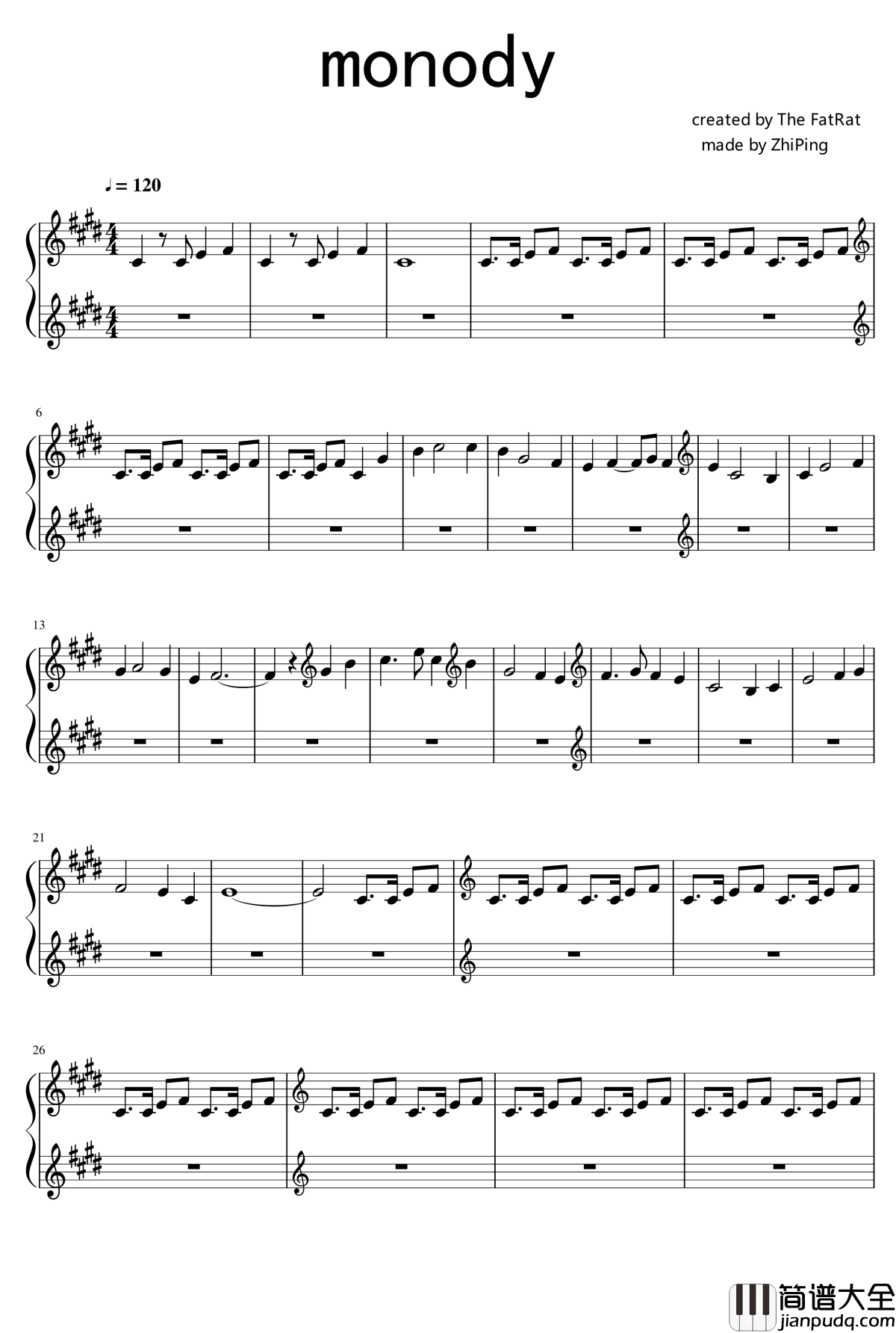 Monody钢琴谱_The_FatRat
