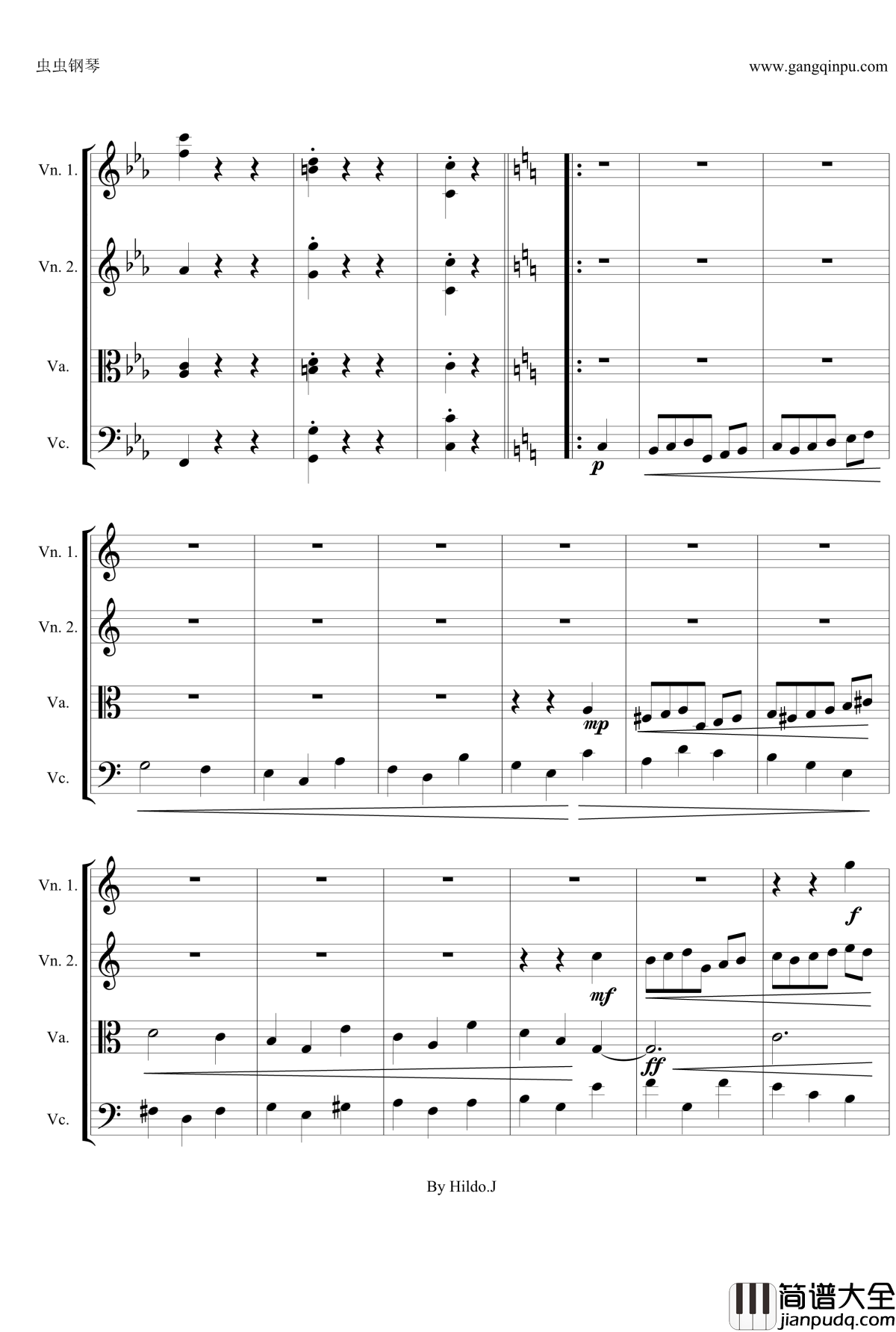 命运交响曲第三乐章钢琴谱_弦乐版_贝多芬_beethoven