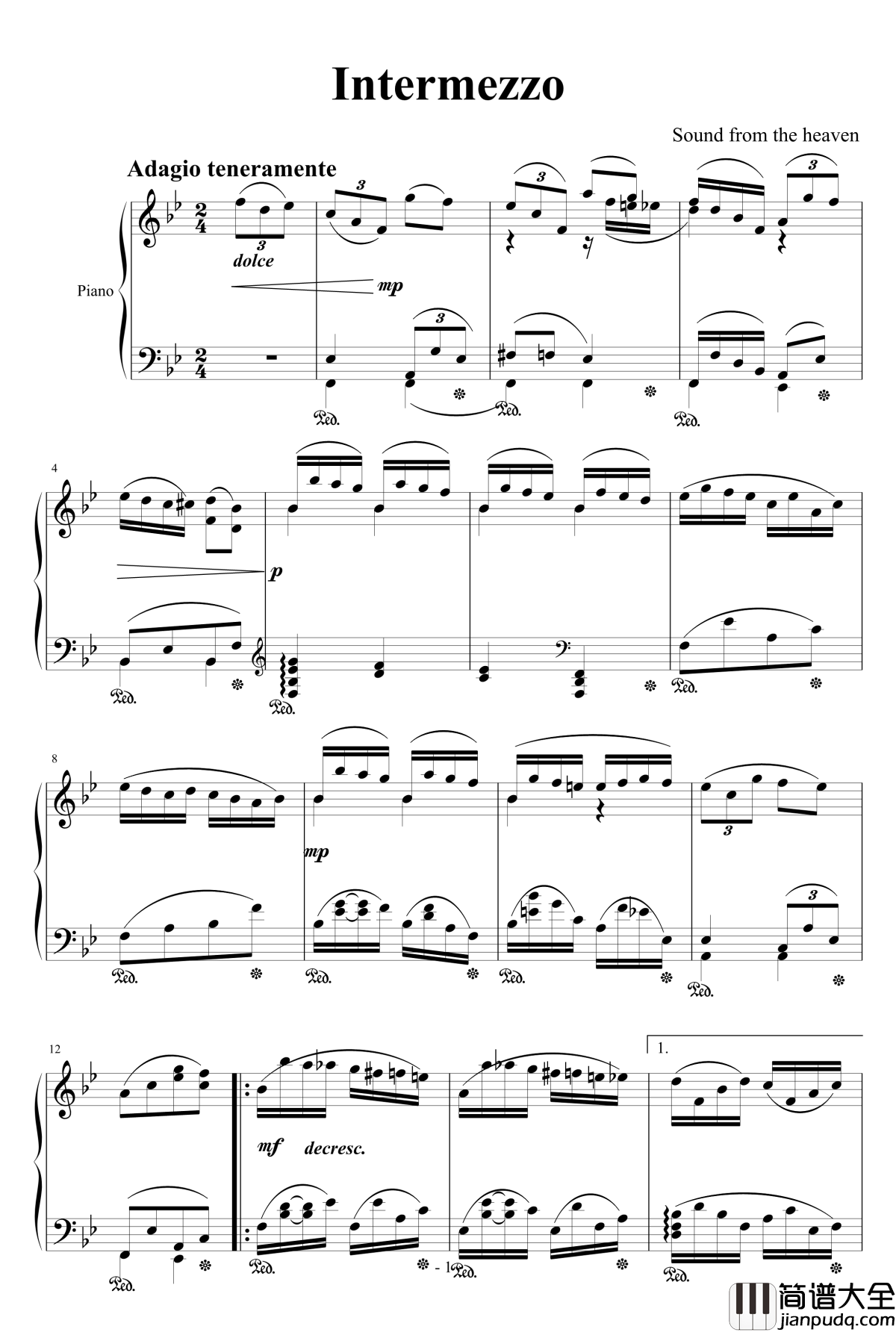 间奏曲钢琴谱_天籁传声