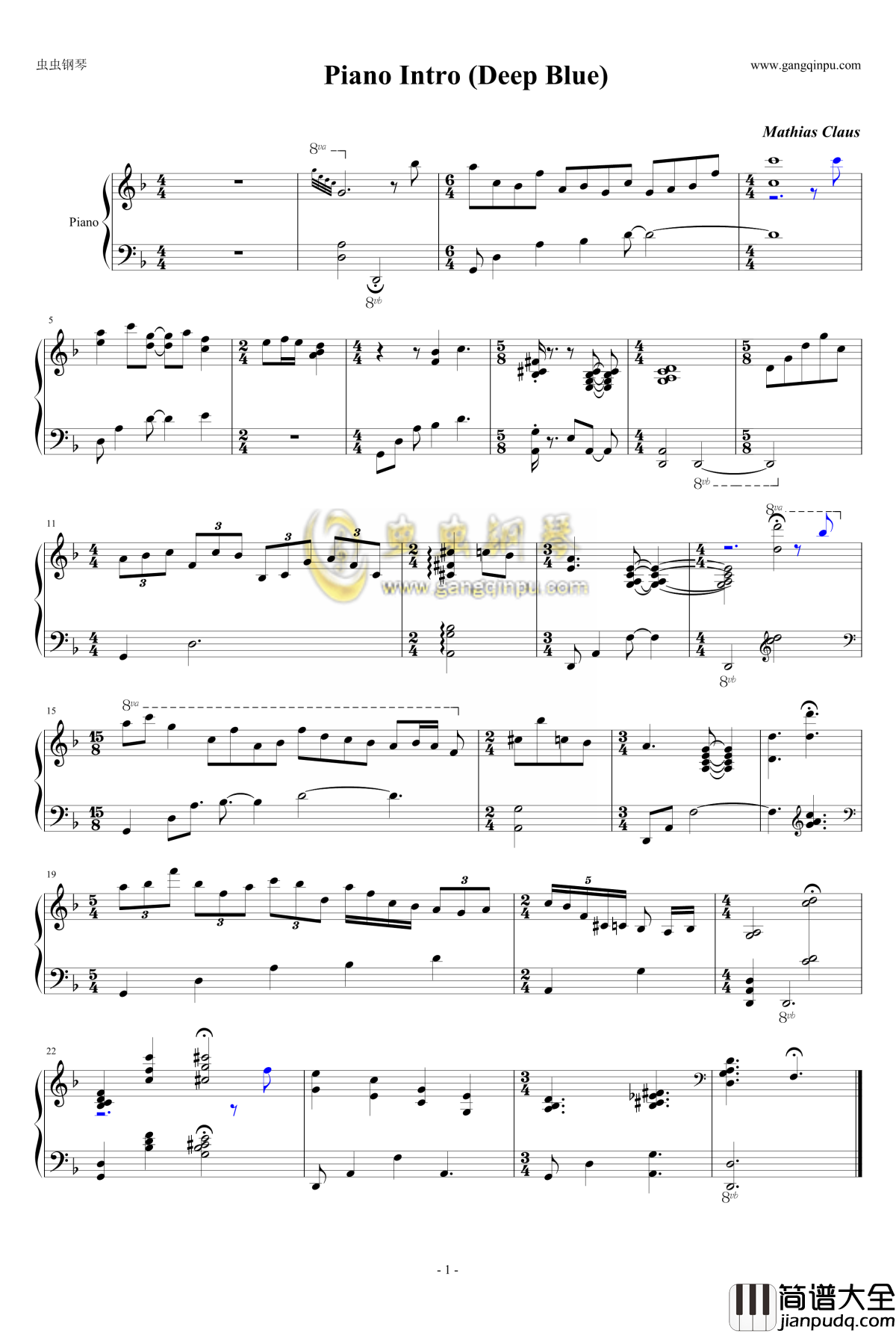 Piano_Intro_Deep_Blue钢琴谱_独奏_熊汝霖