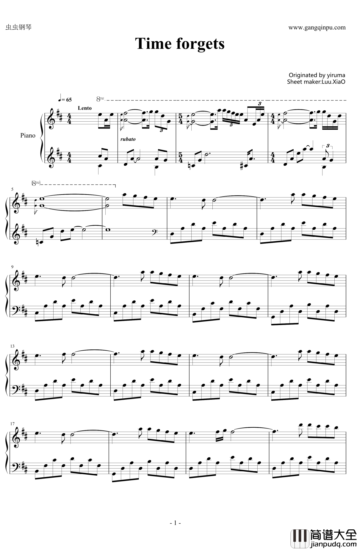 Time_forgets钢琴谱_yiruma