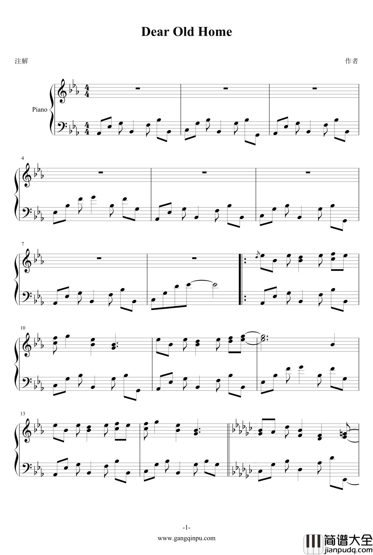 Dear_Old_Home钢琴谱_智代after