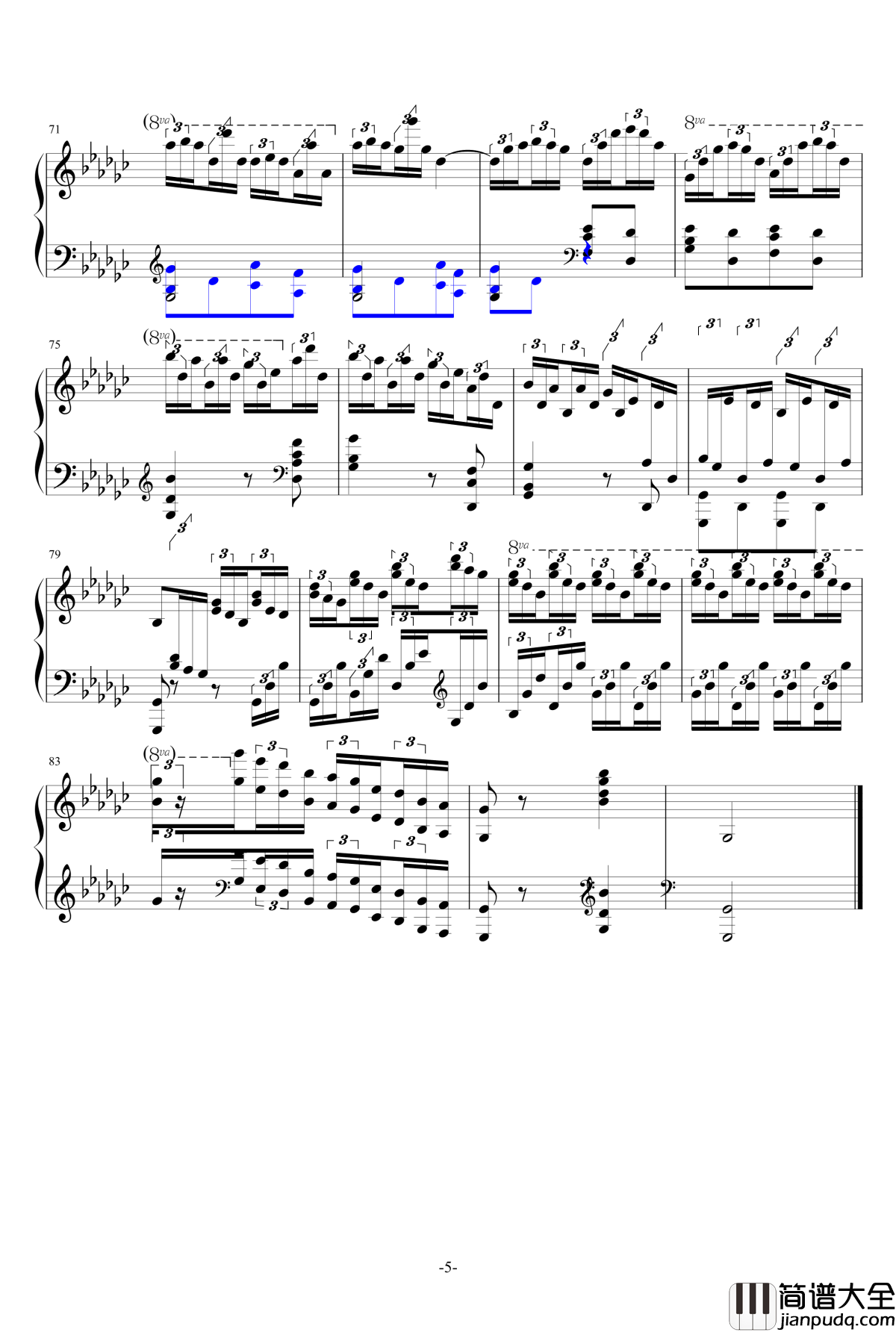 黑键练习曲改编版钢琴谱_肖邦_chopin