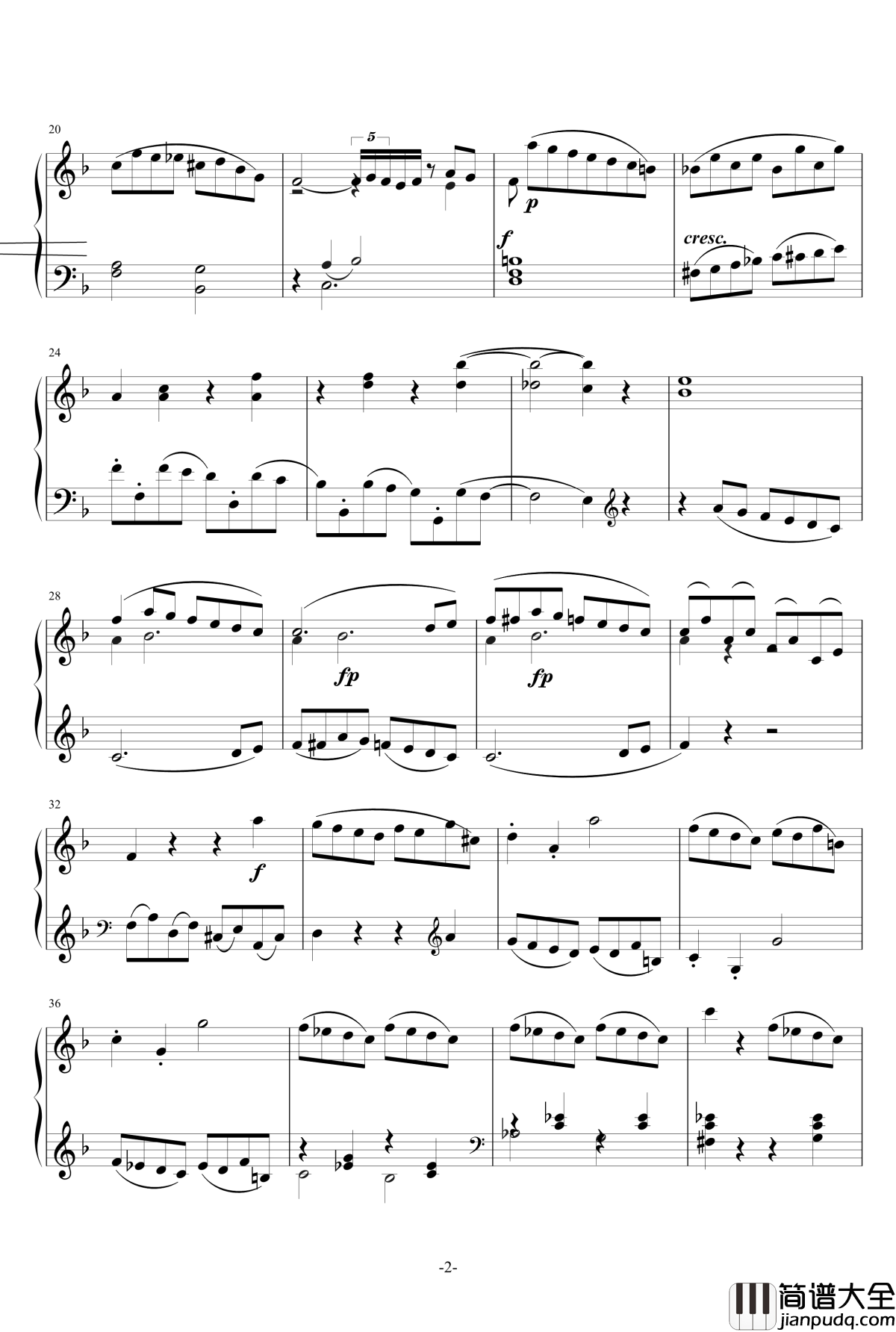 F大调奏鸣曲钢琴谱_莫扎特
