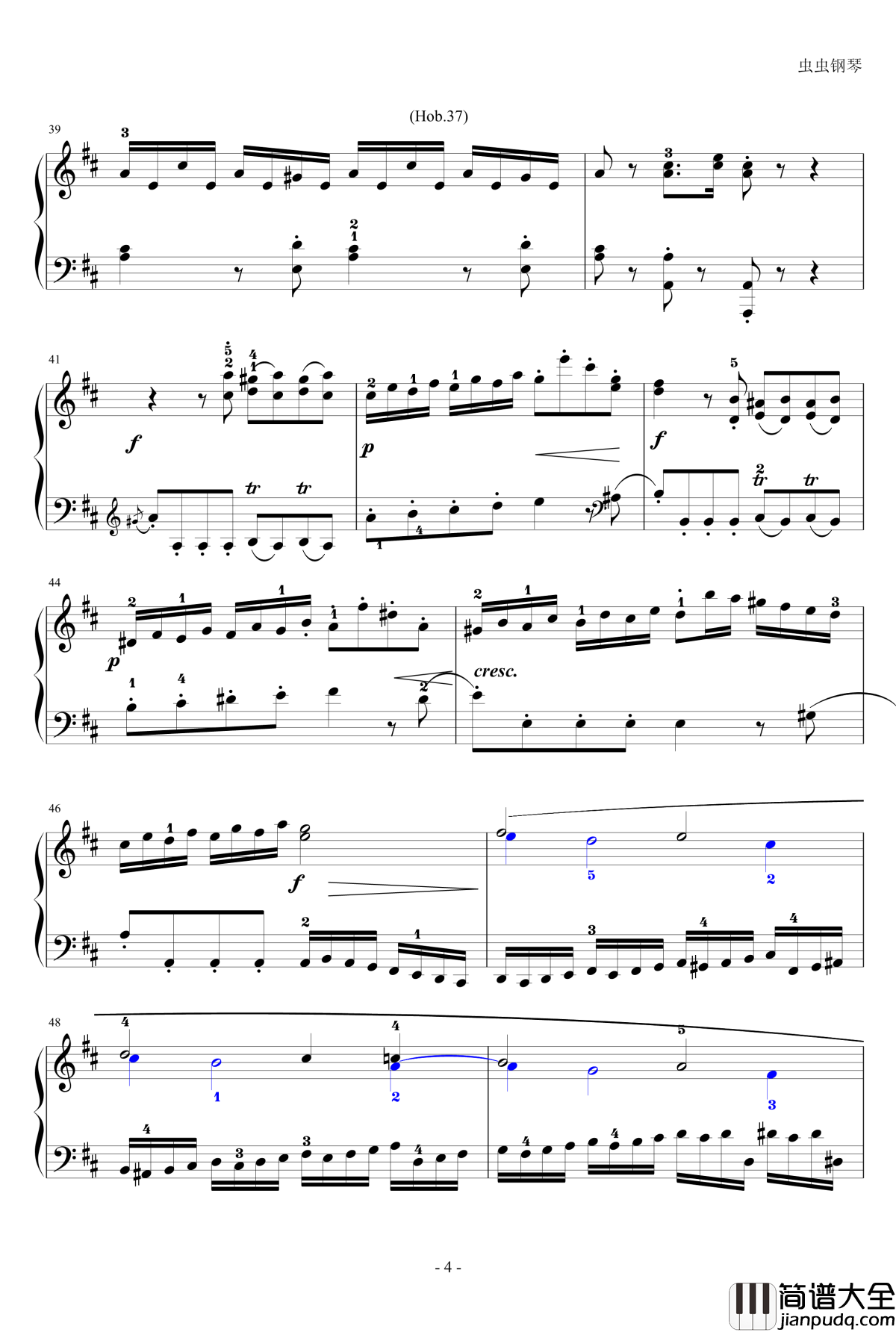 D大调奏鸣曲钢琴谱_海顿