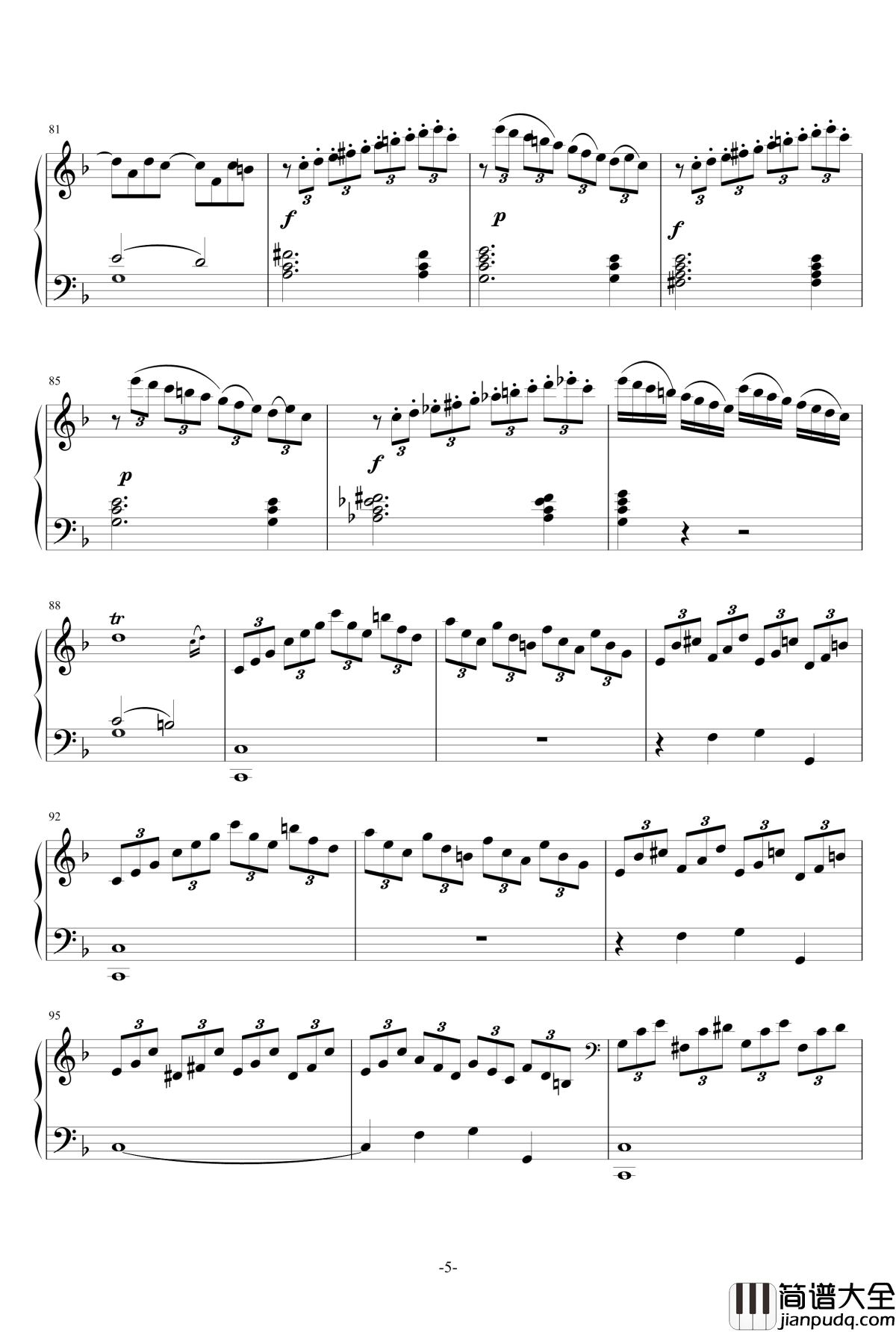 F大调奏鸣曲钢琴谱_莫扎特
