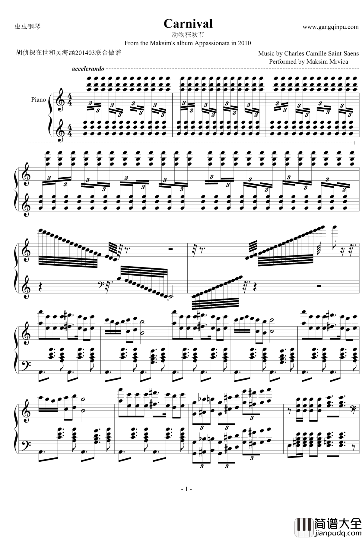 Carnival钢琴谱_动物狂欢节__Appassionata__马克西姆_Maksim·Mrvica