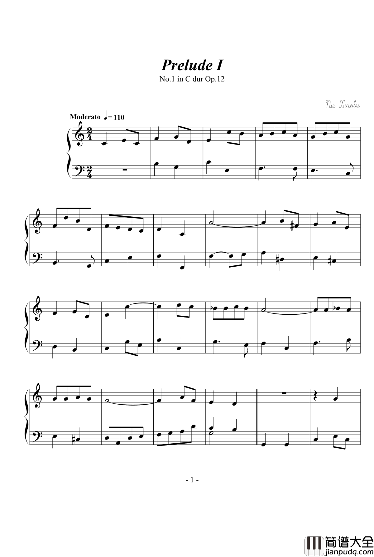 小前奏曲钢琴谱_nzh1934