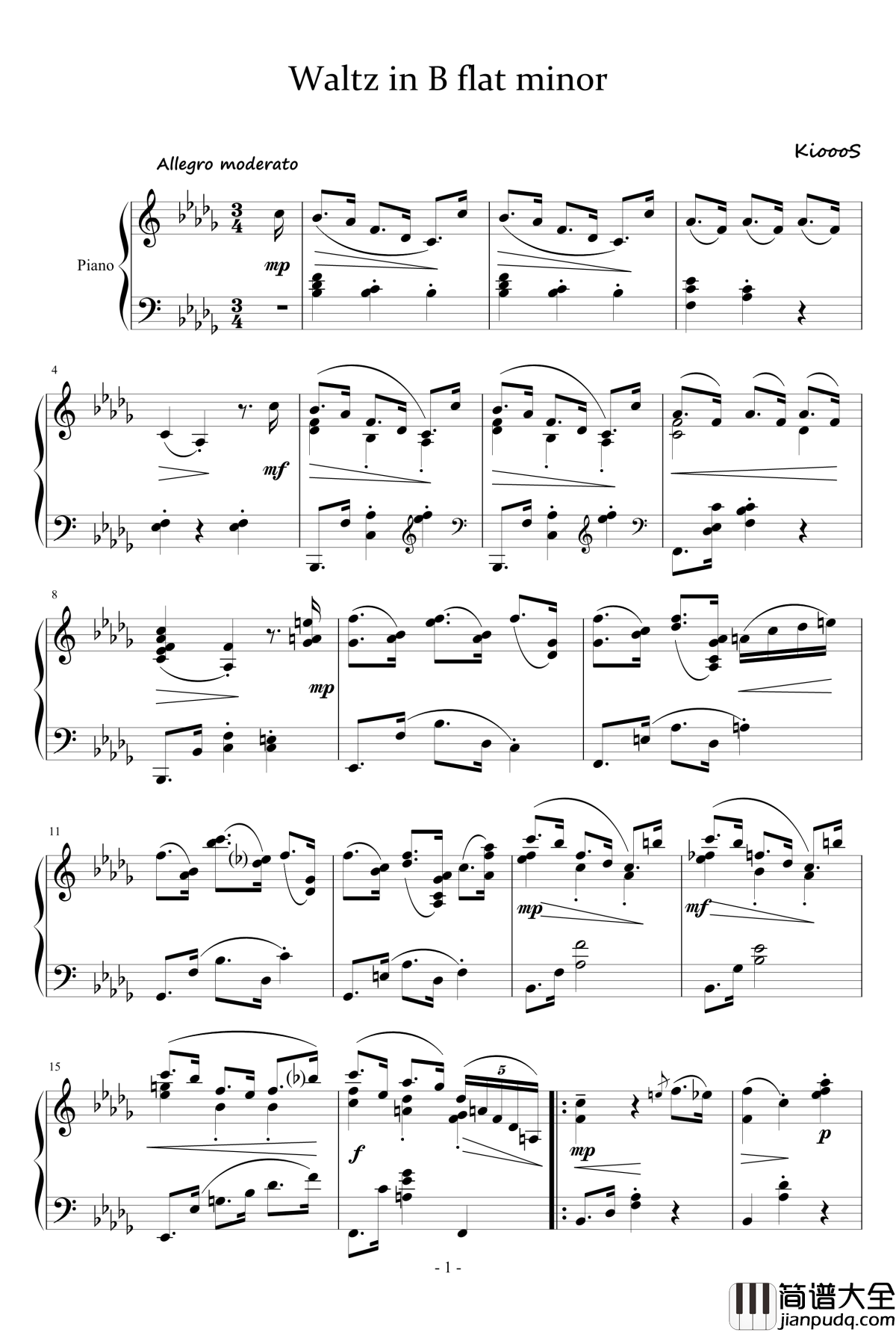 Waltz_in_B_flat_minor钢琴谱_KioooS