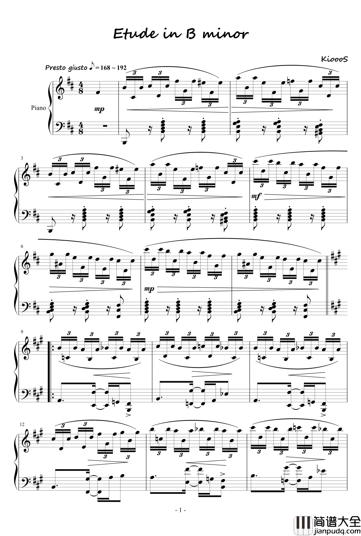 Etude_in_B_minor钢琴谱_KioooS