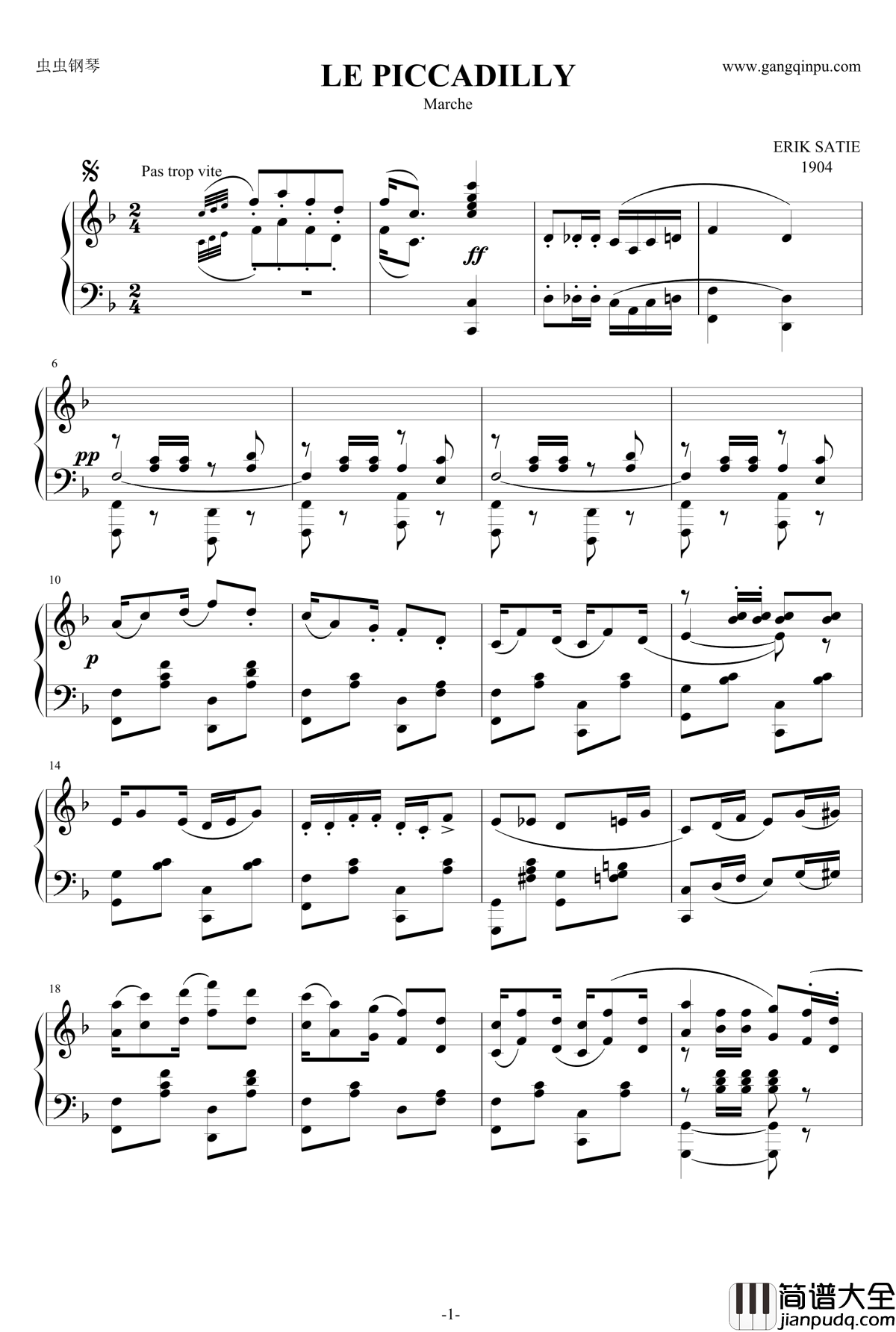 LE_PICCADILLY钢琴谱_Erik_satie