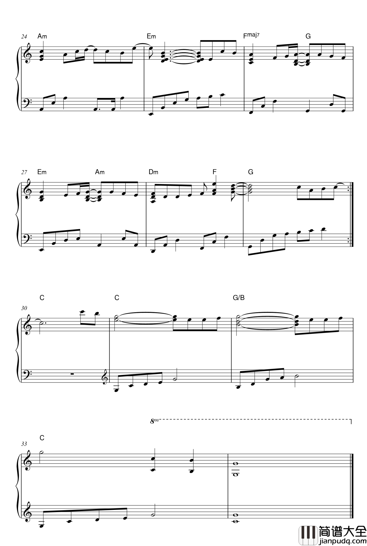 差半步钢琴谱_单恋双城_插曲_陈展鹏