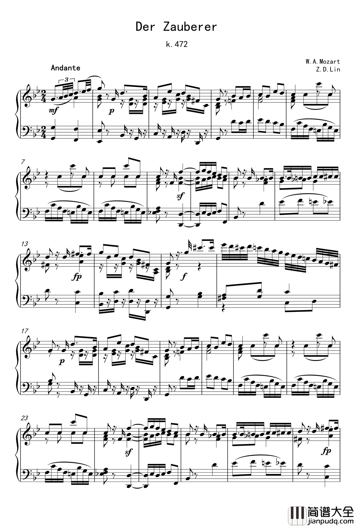 Der_Zauberer钢琴谱_Mozart_莫扎特