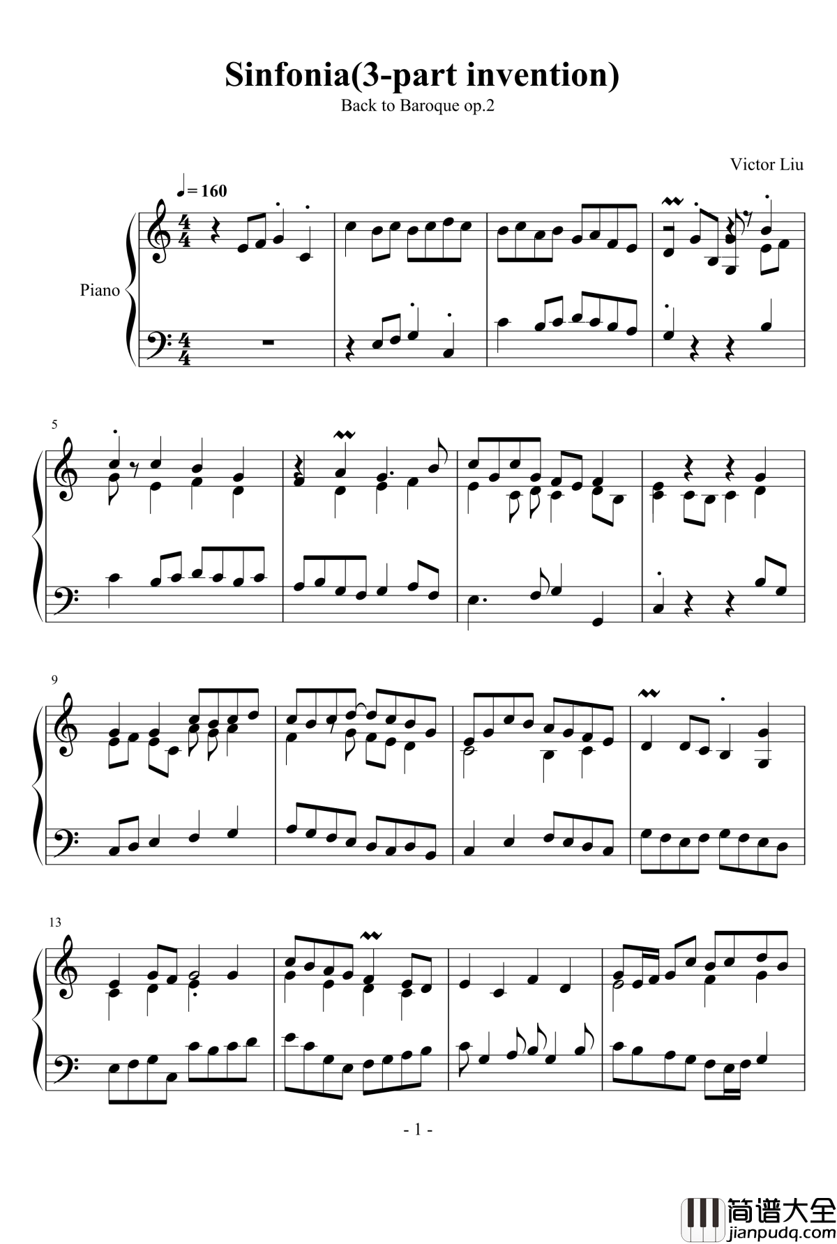回归巴洛克_op.2钢琴谱_三部创意曲_千古留名