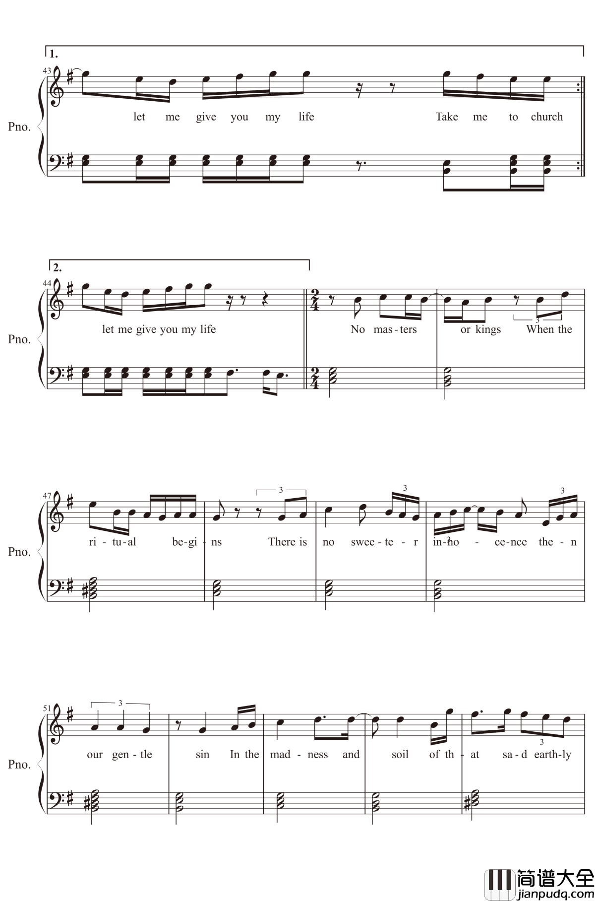 Take_Me_to_Church钢琴谱_Hozier_Good_god,_let_me_give_you_my_life