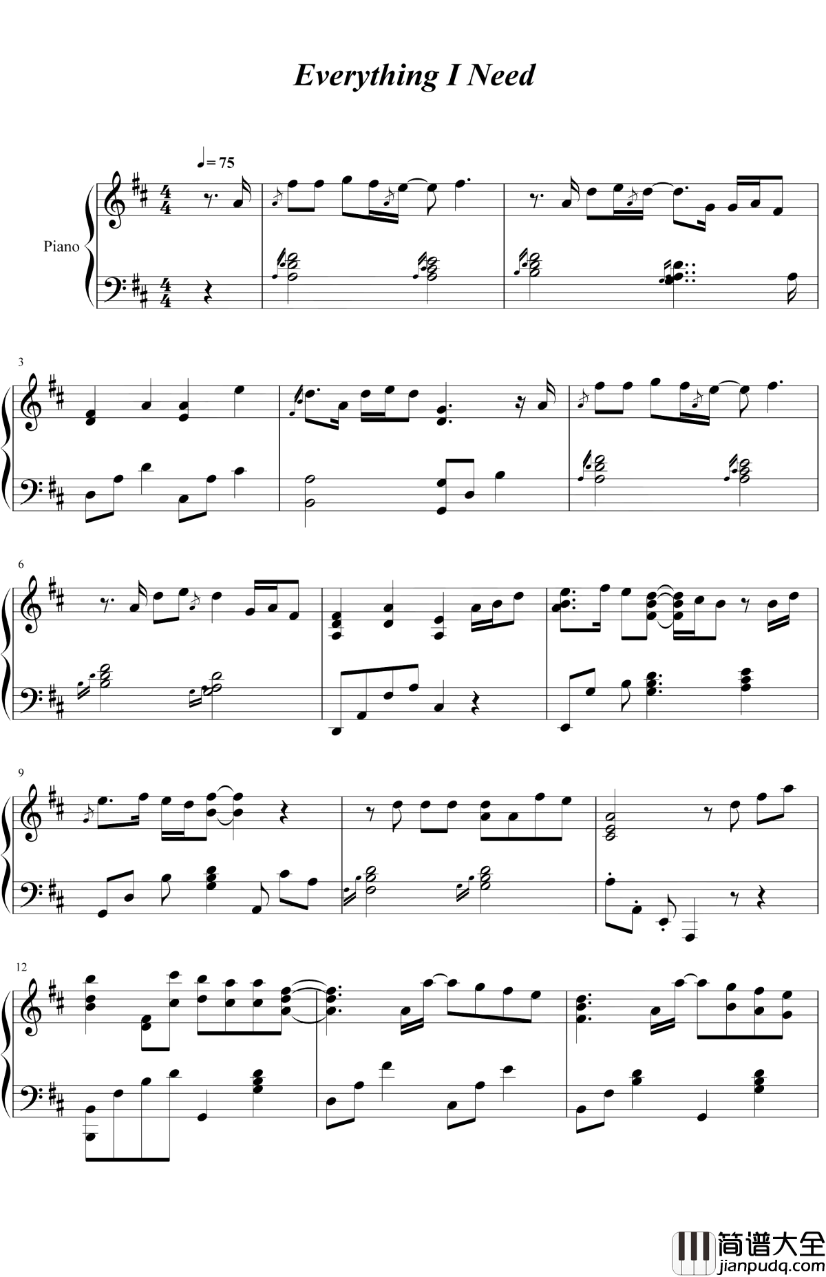 Everything_I_Need钢琴谱_Skylar_Grey_海洋,你是我生命的意义