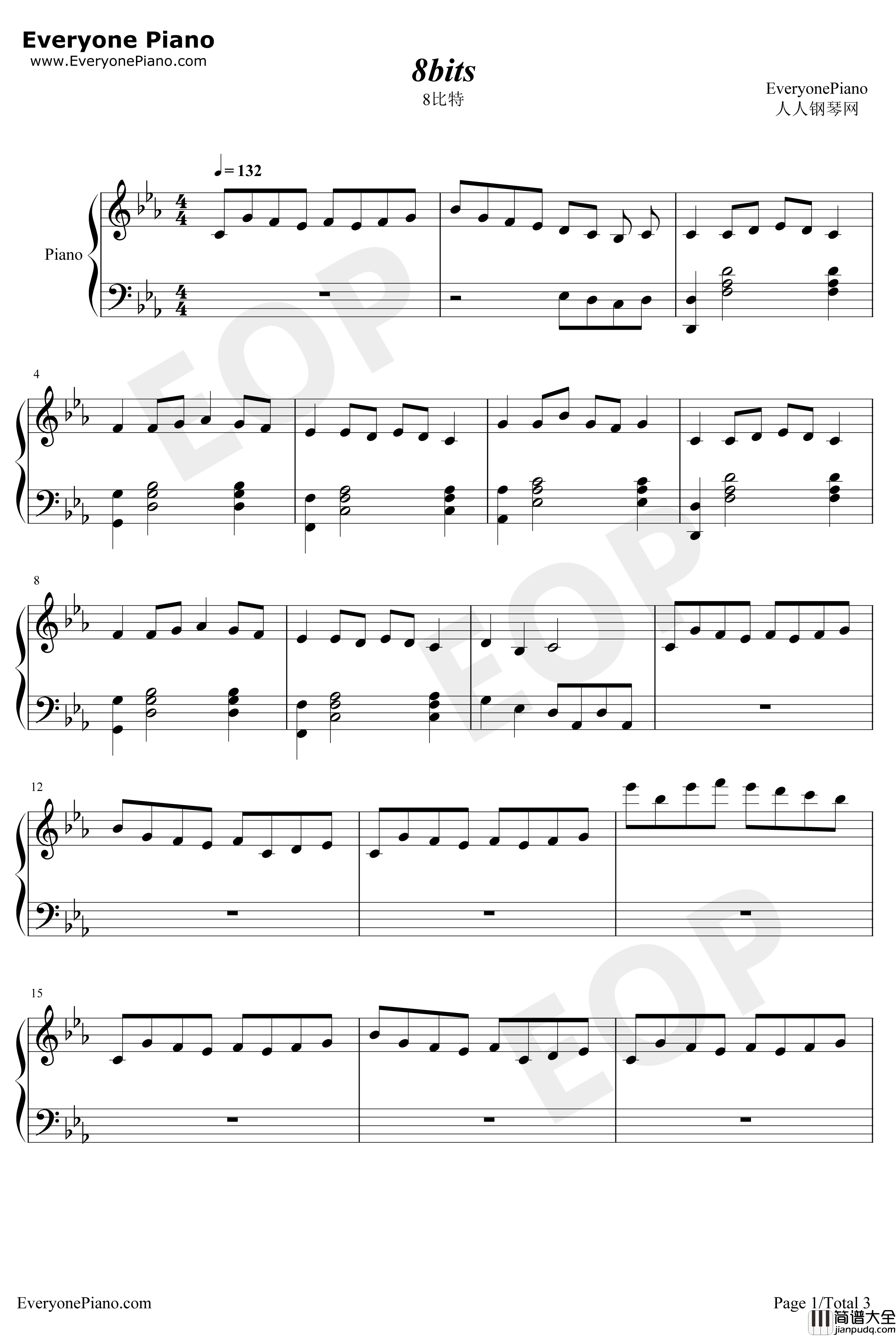 8比特钢琴谱_F_777_8Bits_滚动的天空游戏插曲