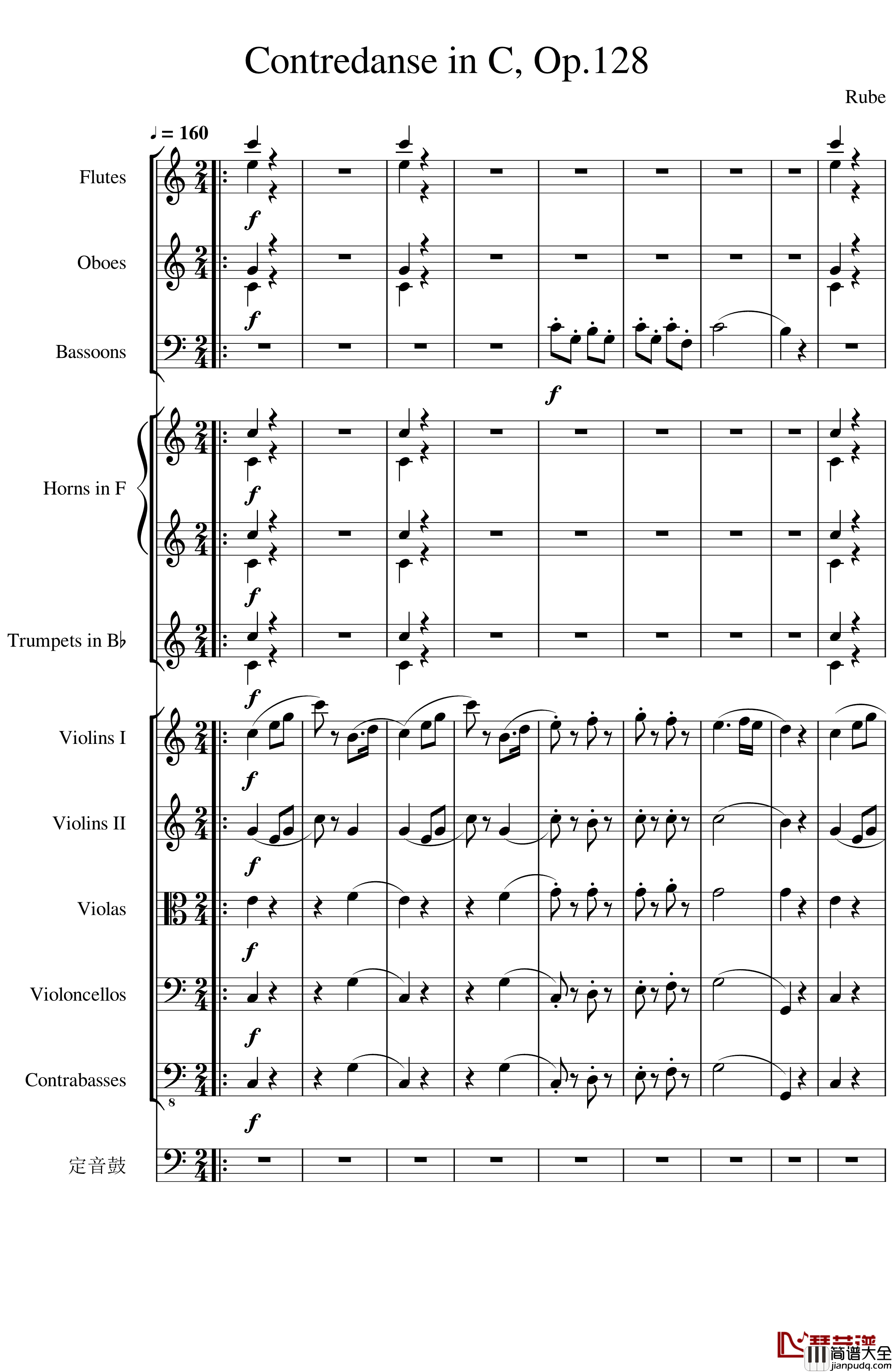 Contradance_in_C,_Op.128_一个球_钢琴谱