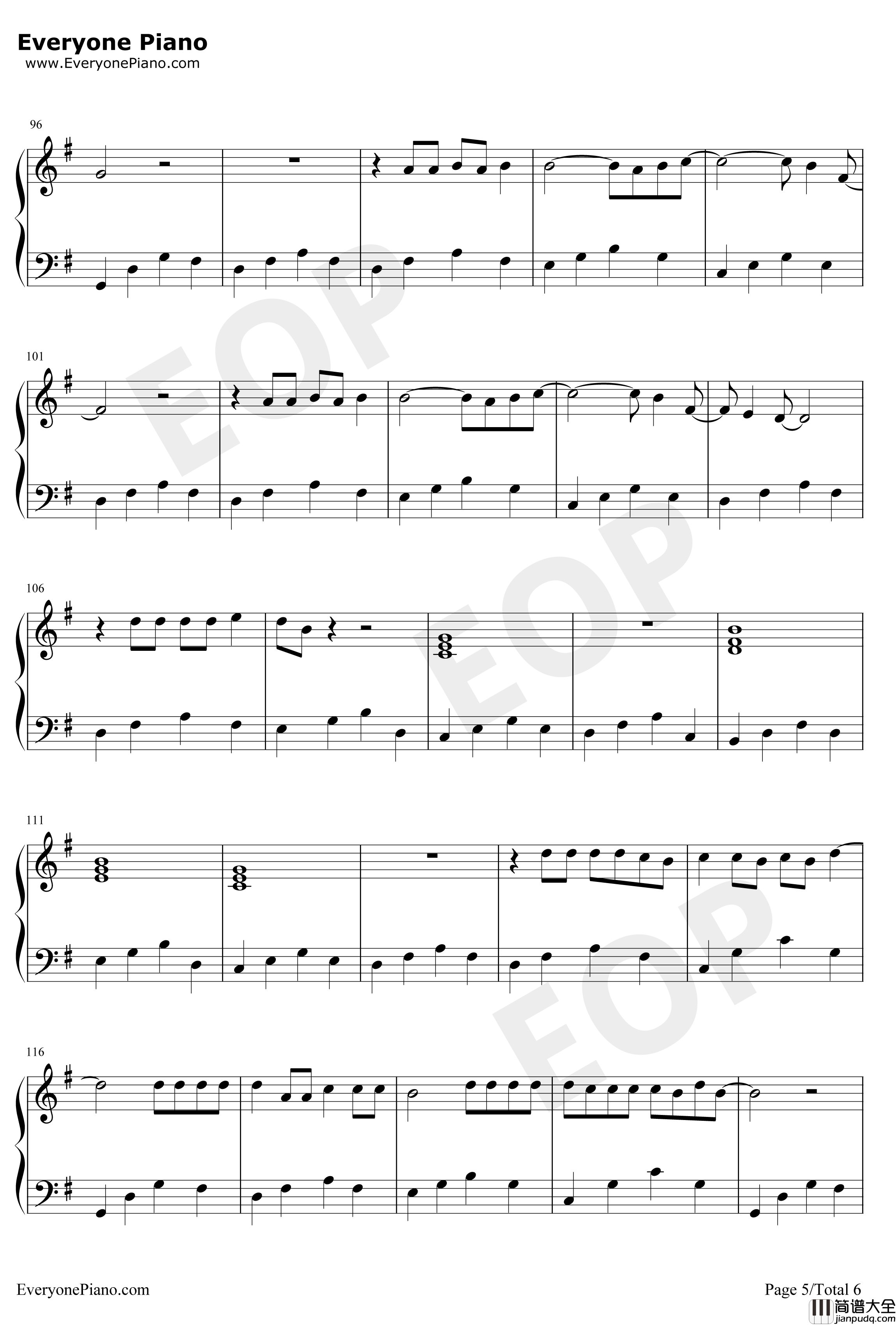 Let_Her_Go钢琴谱_Passenger_简单完整版