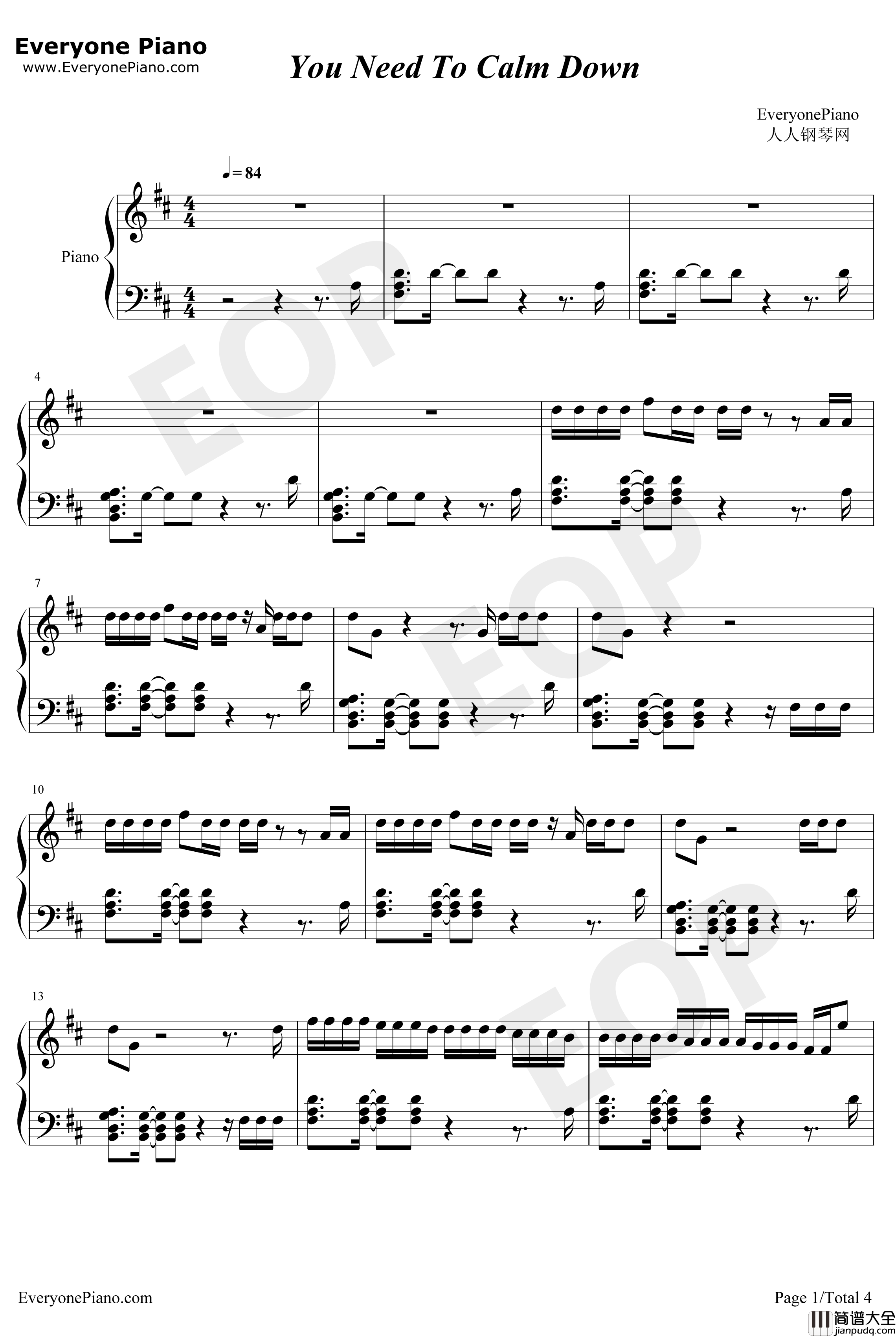 You_Need_To_Calm_Down钢琴谱_Taylor_Swift