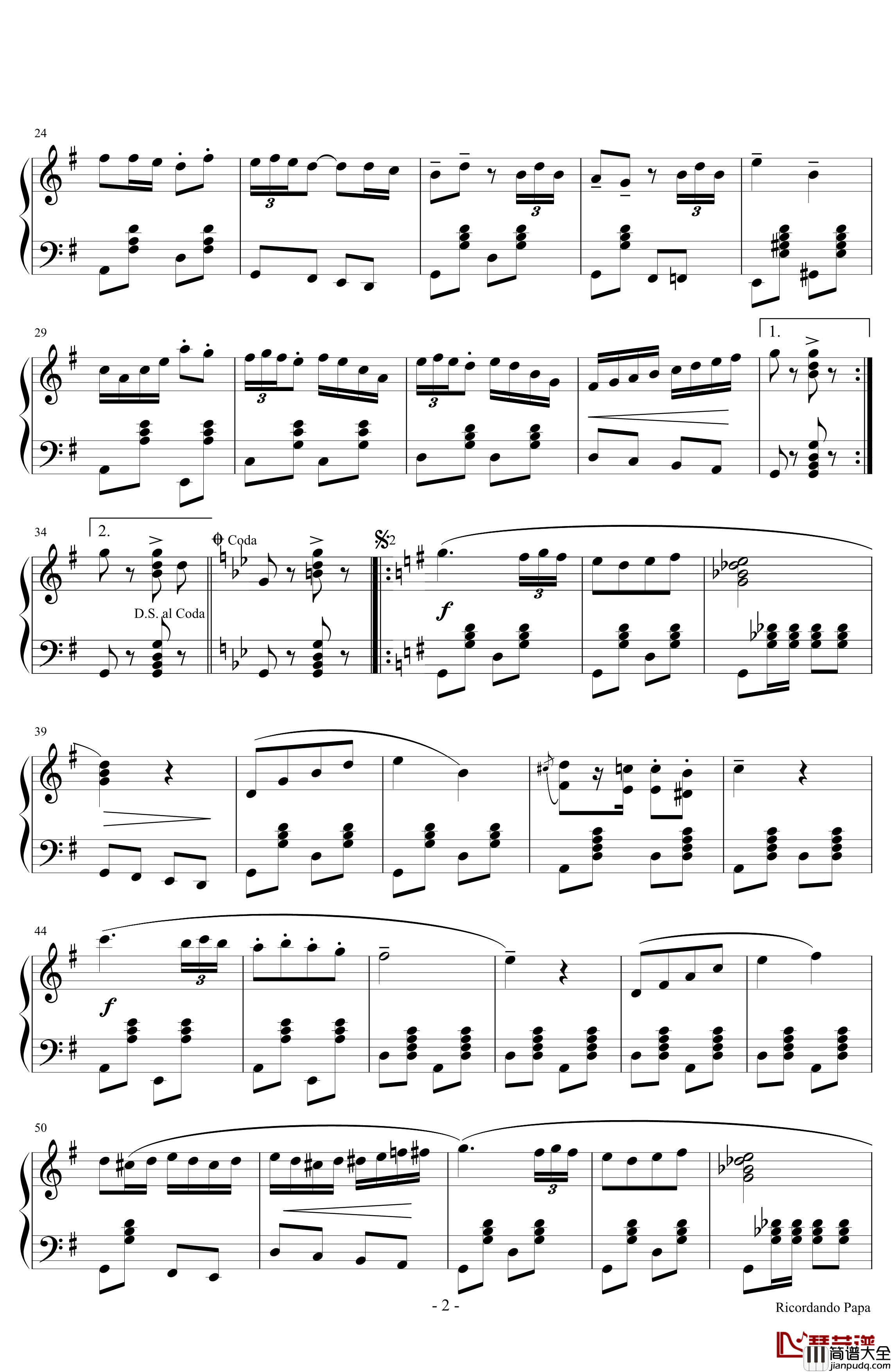 怀念爸爸波尔卡钢琴谱_Carlo_Venturi