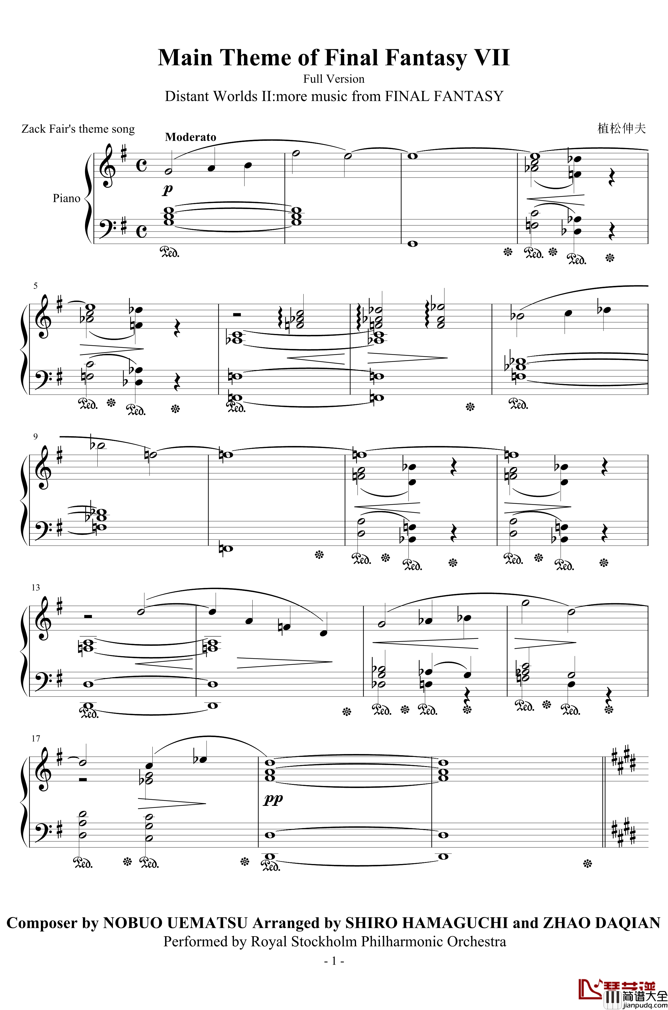 Main_Theme_of_Final_Fantasy_VII钢琴谱_浜口史郎