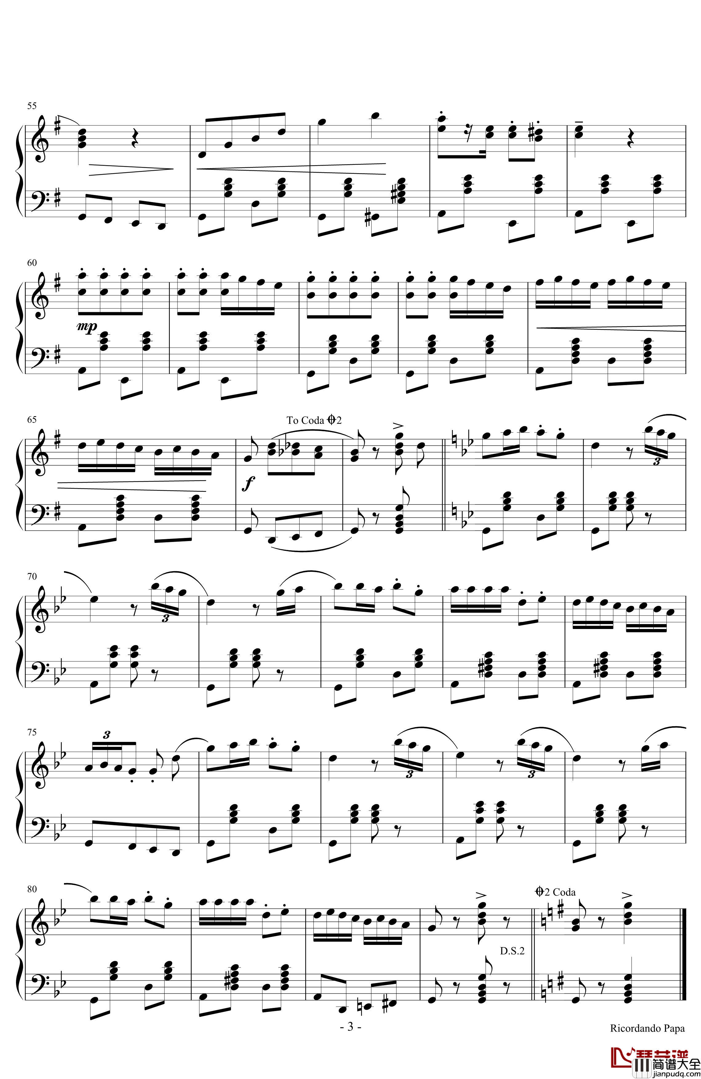 怀念爸爸波尔卡钢琴谱_Carlo_Venturi