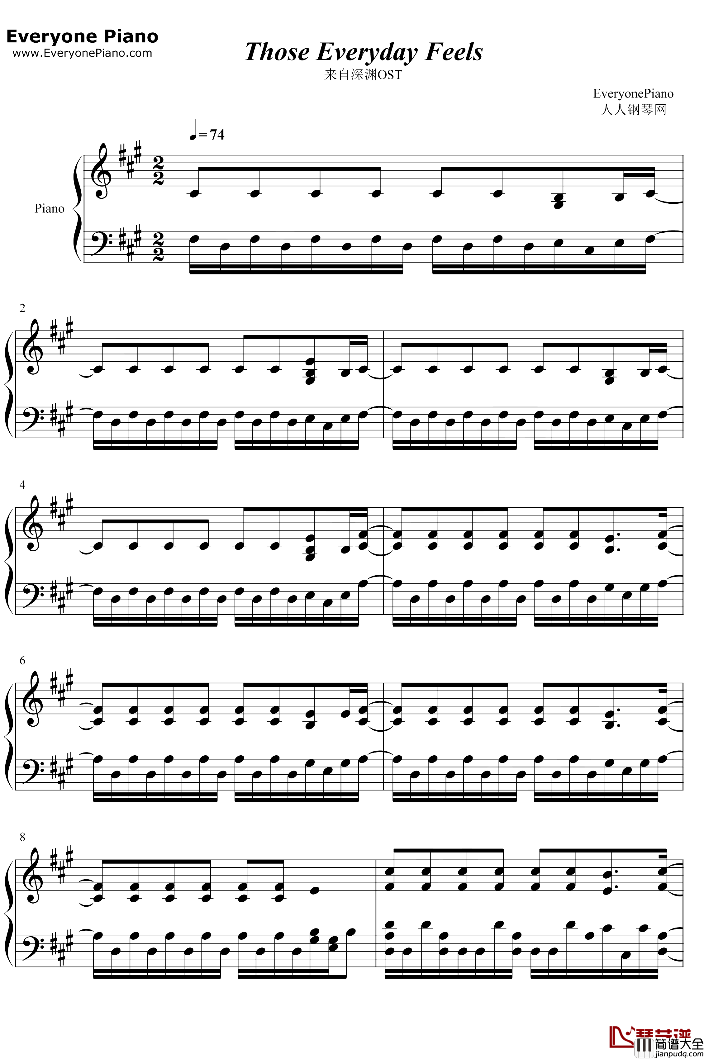 Those_Everyday_Feels钢琴谱_KevinPenkin_来自深渊OST