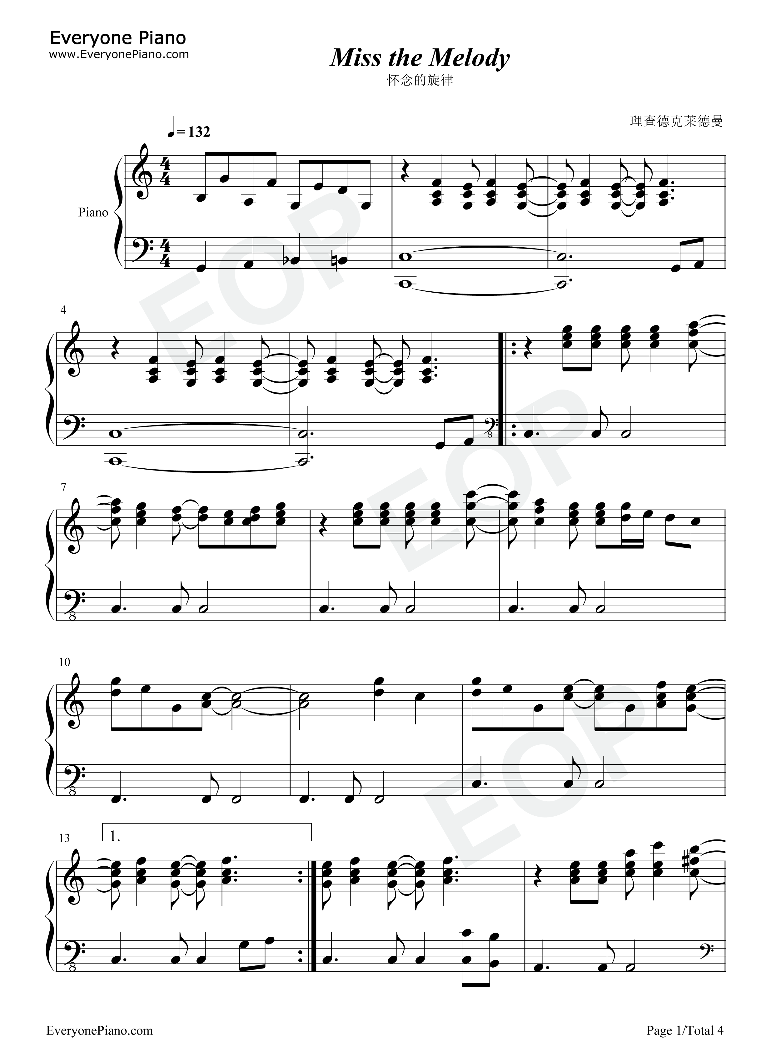 怀念的旋律钢琴谱_理查德·克莱德曼_Richard_Clayderman