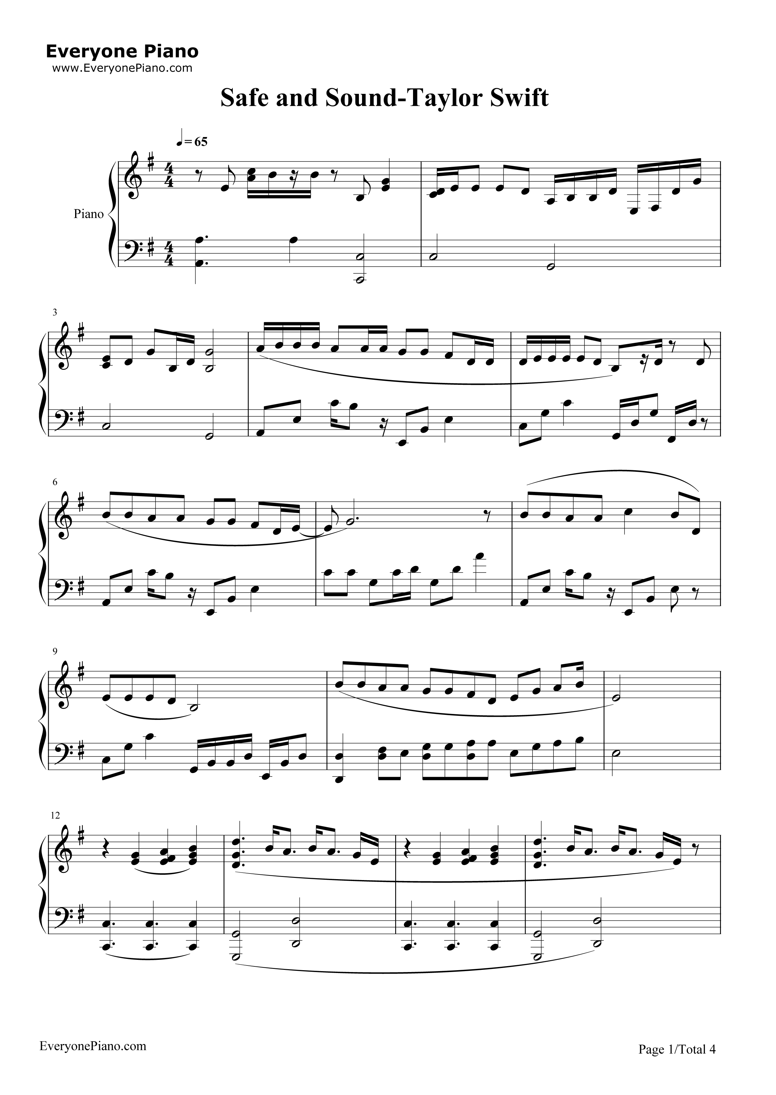 Safe_and_Sound（安然无恙Taylor_Swift）钢琴谱_Taylor_Swift__泰勒·斯威夫特
