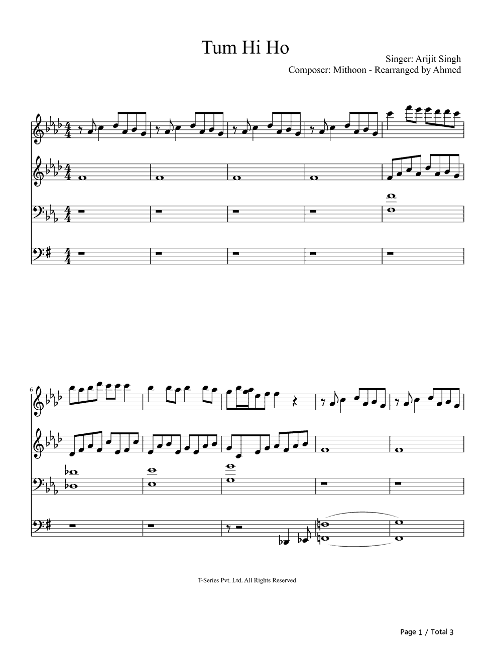 Tum_Hi_Ho钢琴谱_Arijit_Singh