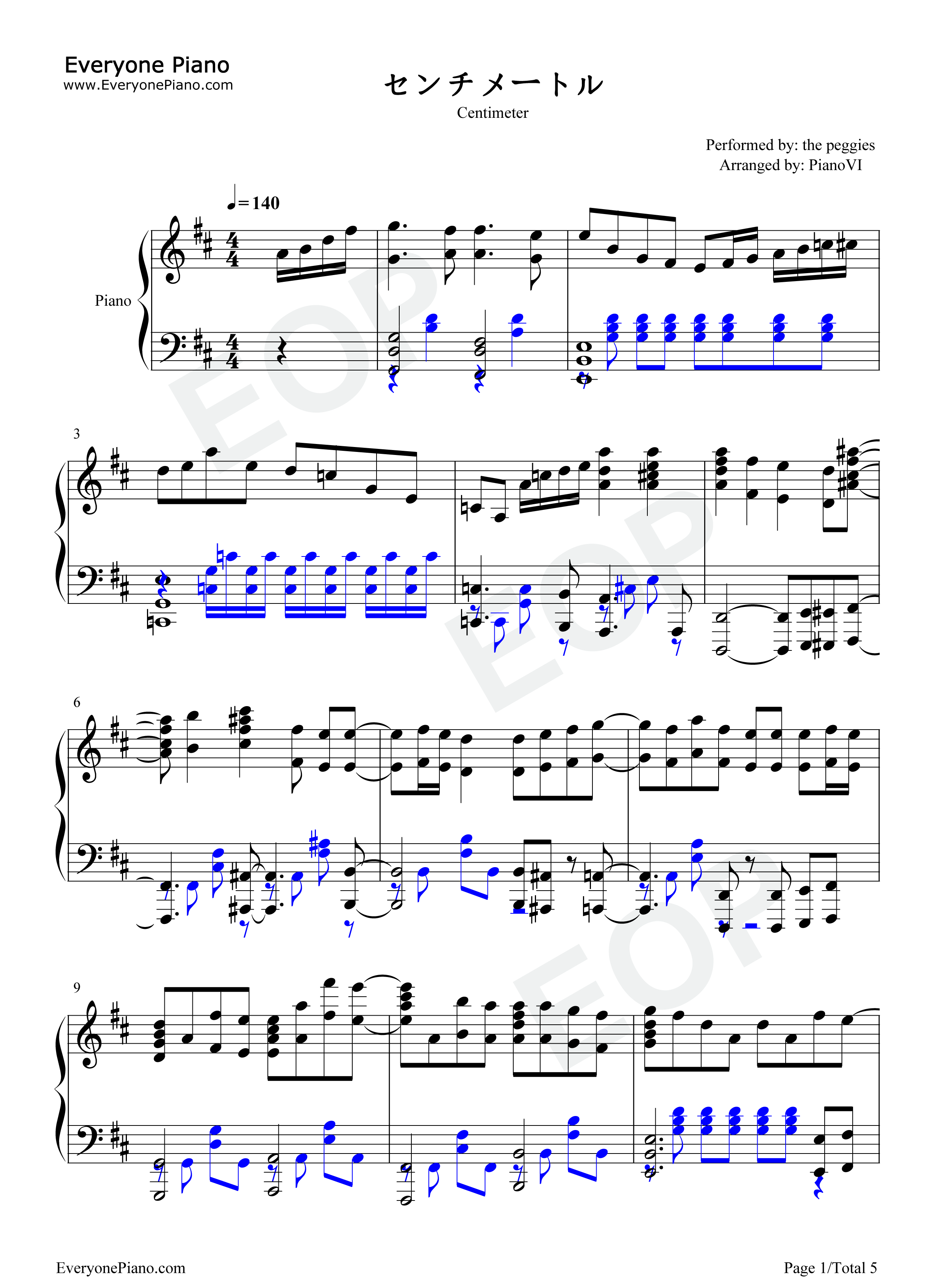 センチメートル钢琴谱_The_Peggies