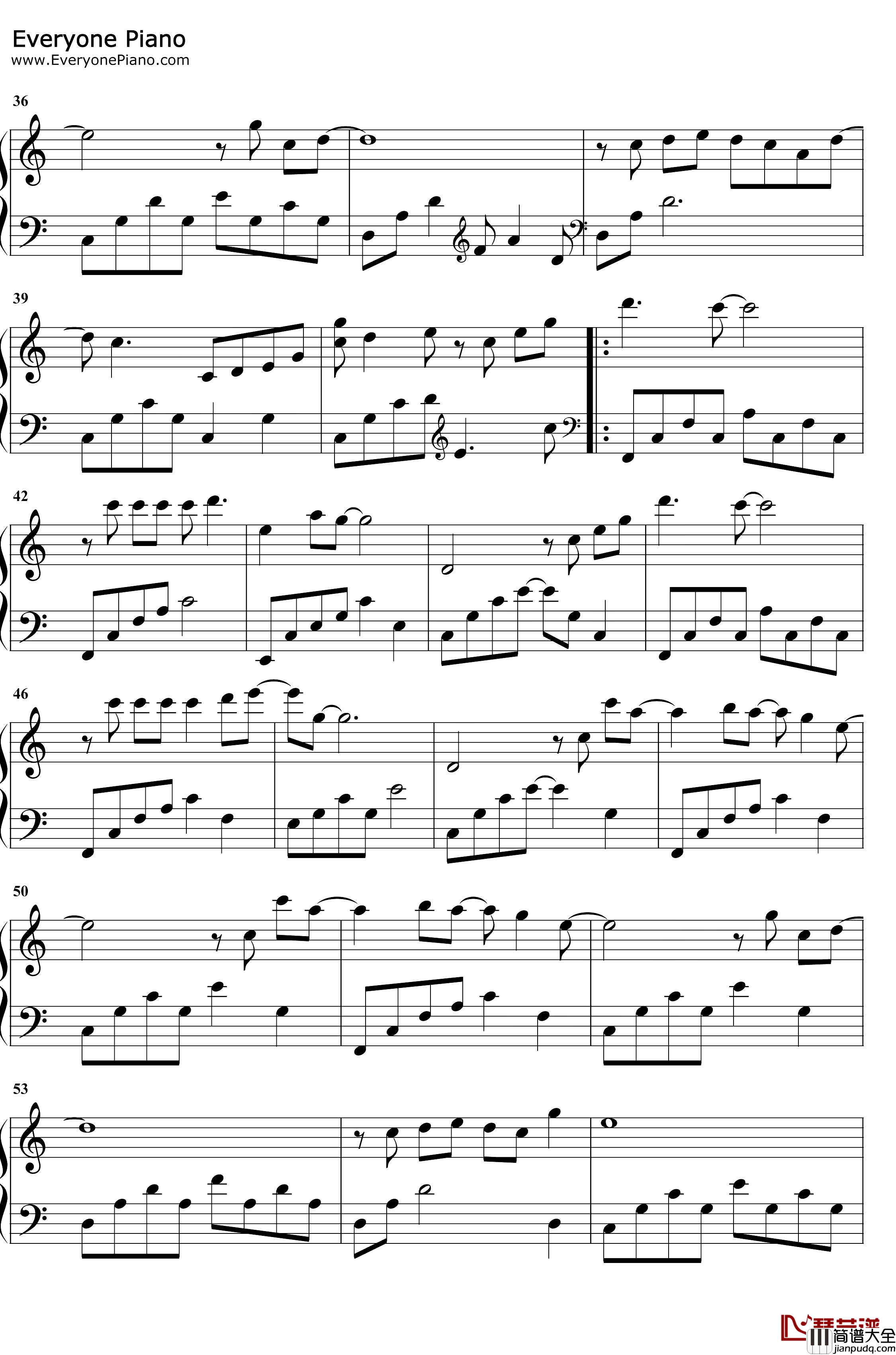 生命之河钢琴谱_王菲那英_夺冠片尾曲