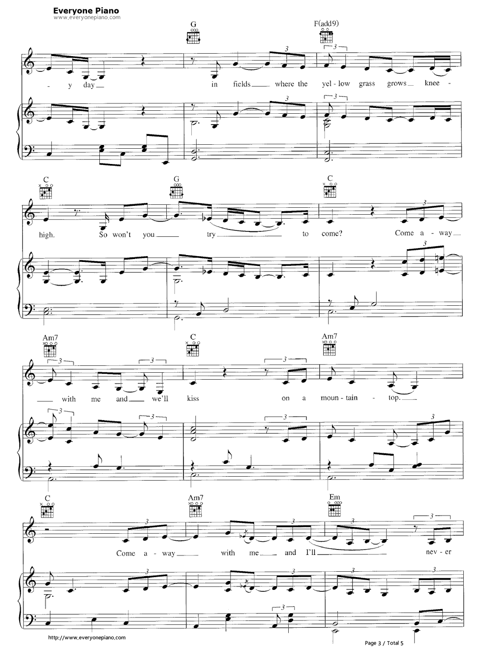 Come_Away_with_Me钢琴谱_Norah_Jones