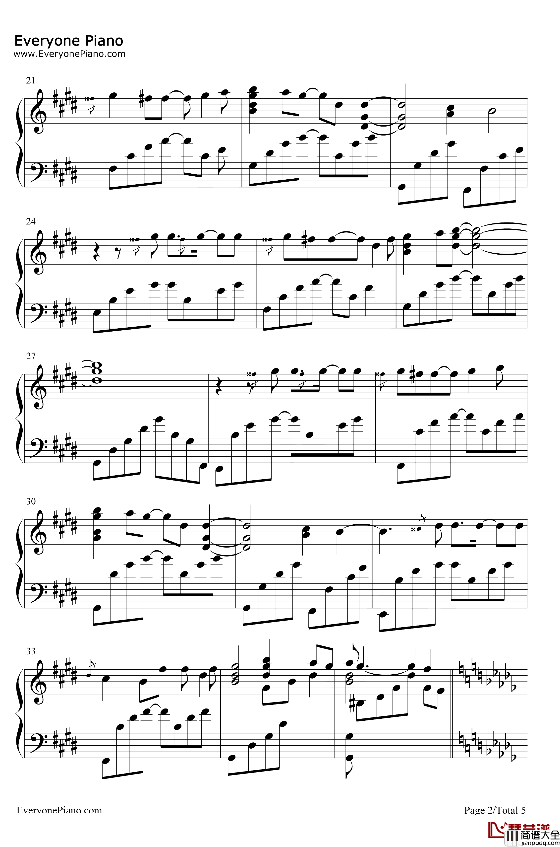 鸟之诗钢琴谱_Lia_柔情好听版