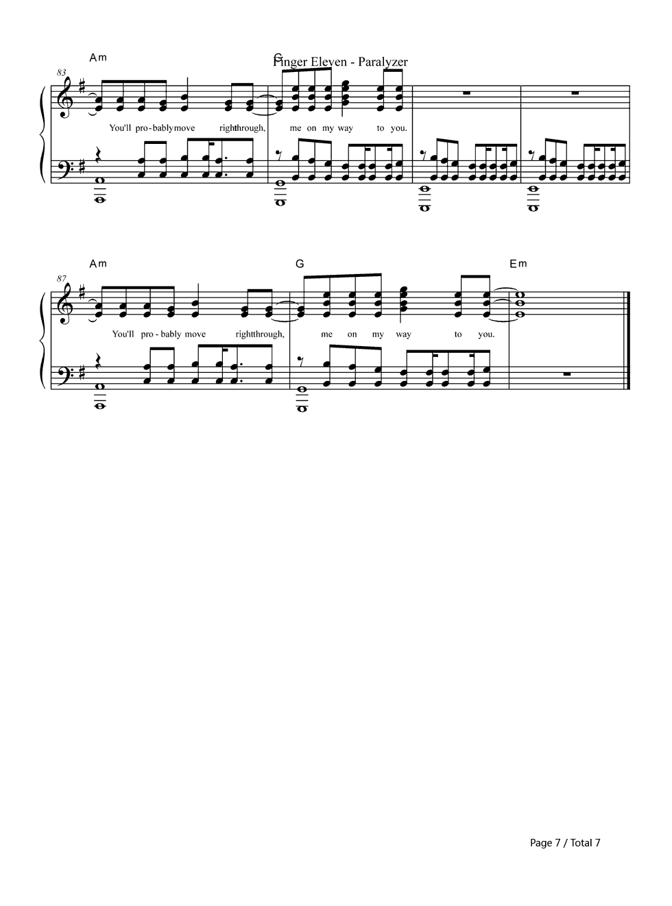 Paralyzer钢琴谱_Finger_Eleven