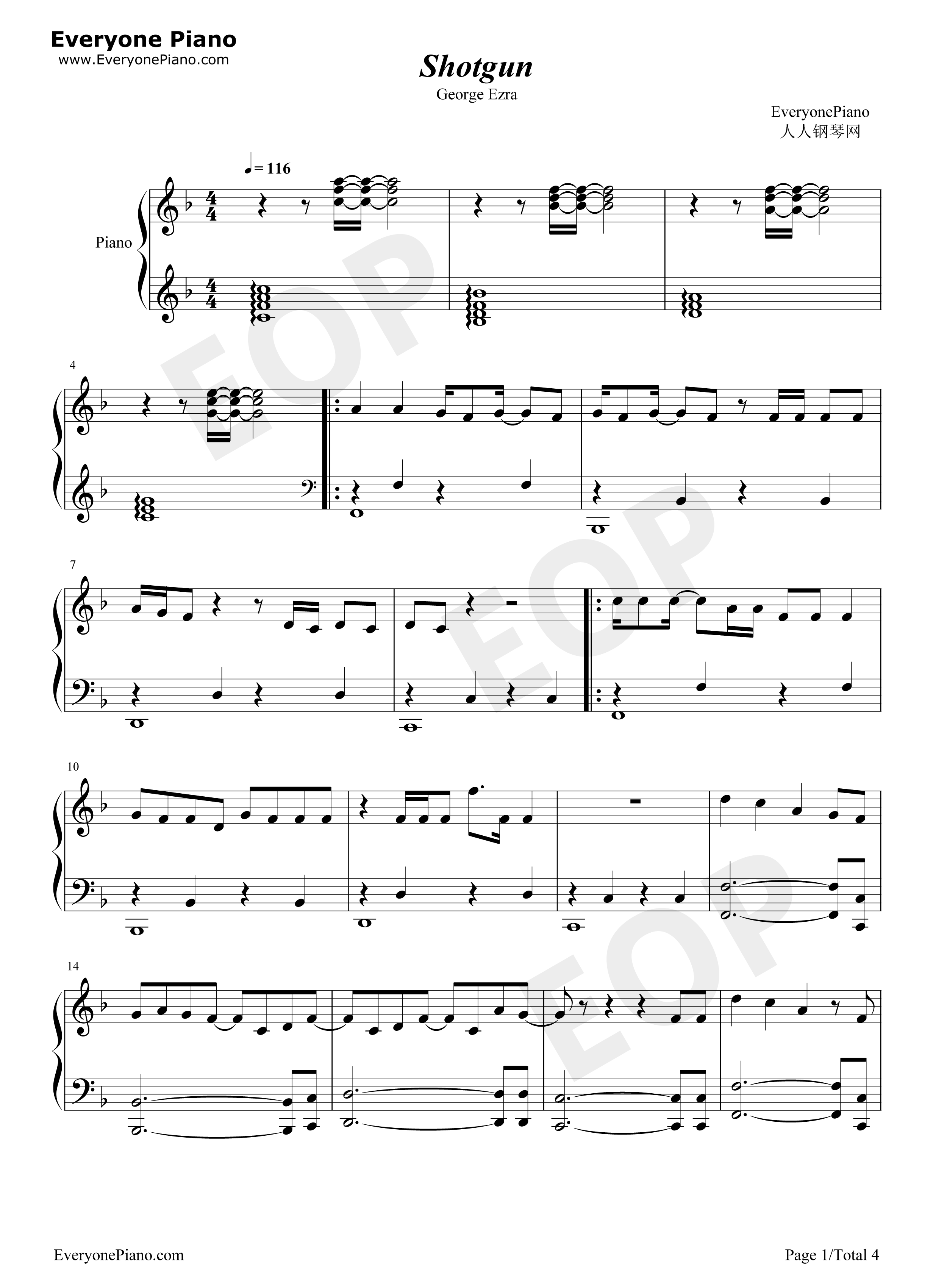 Shotgun钢琴谱_George_Ezra