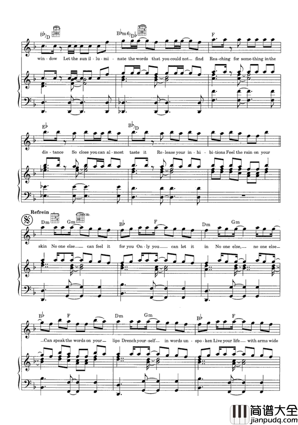 Unwritten钢琴谱_Natasha_Bedingfield
