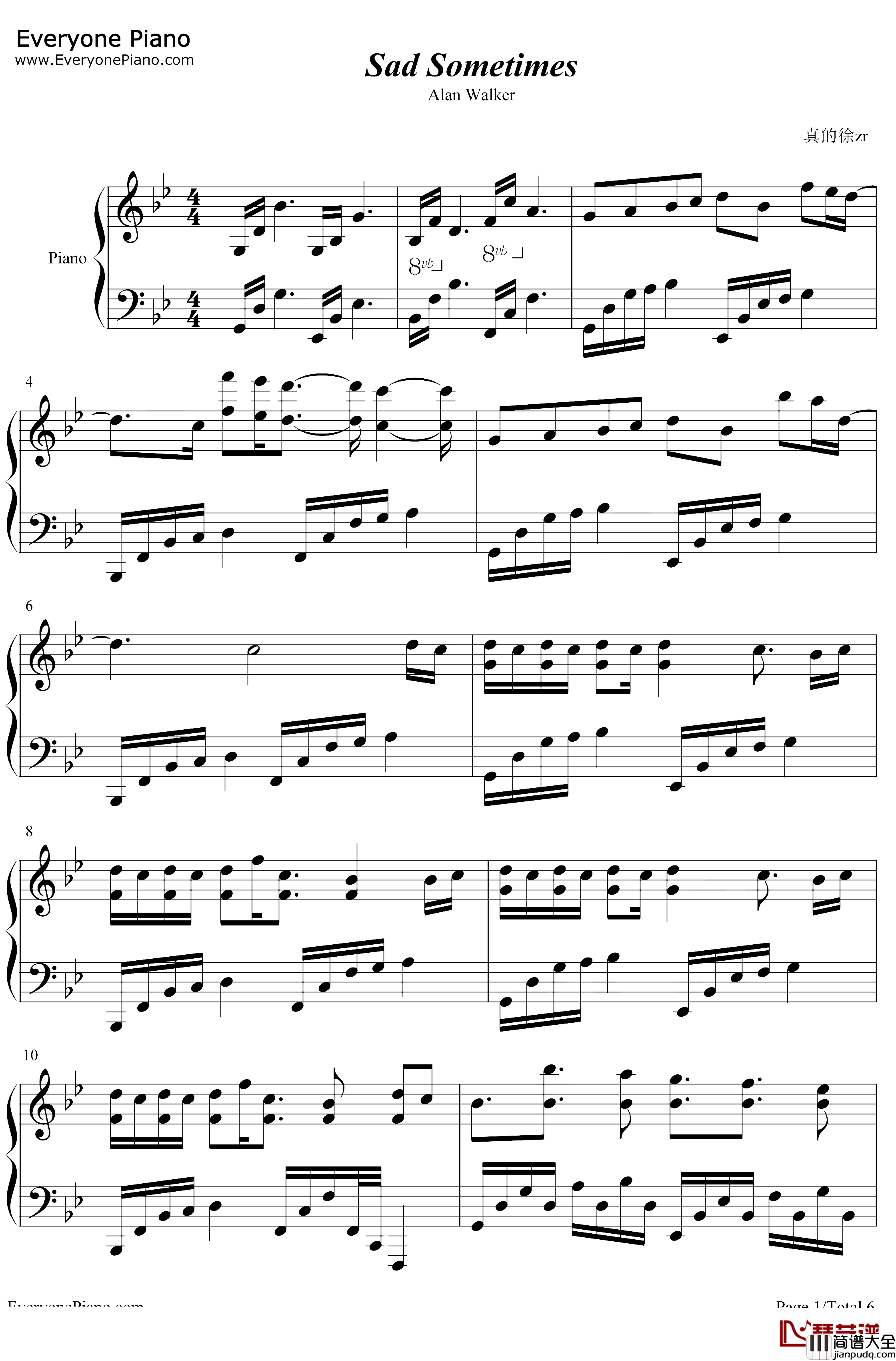 Sad_Sometimes钢琴谱_Alan_Walker_CORSAK黄霄雲_音你成名AlanWalker创作新歌荣登各大音乐榜单