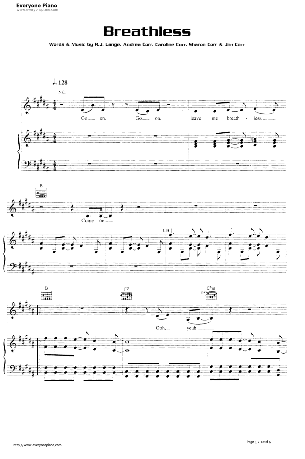 Breathless钢琴谱_The_Corrs