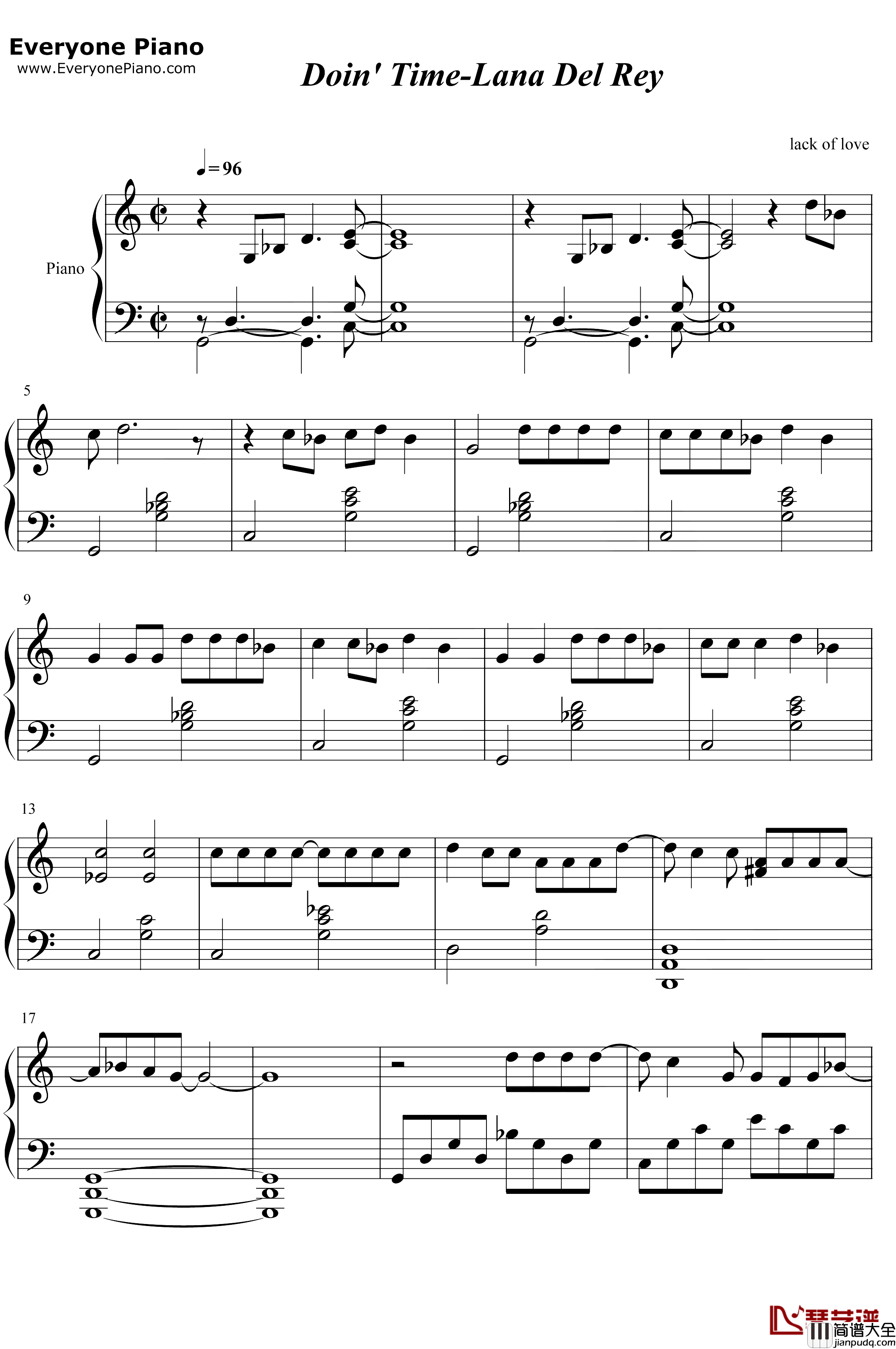 Doin_Time钢琴谱_LanaDelRey
