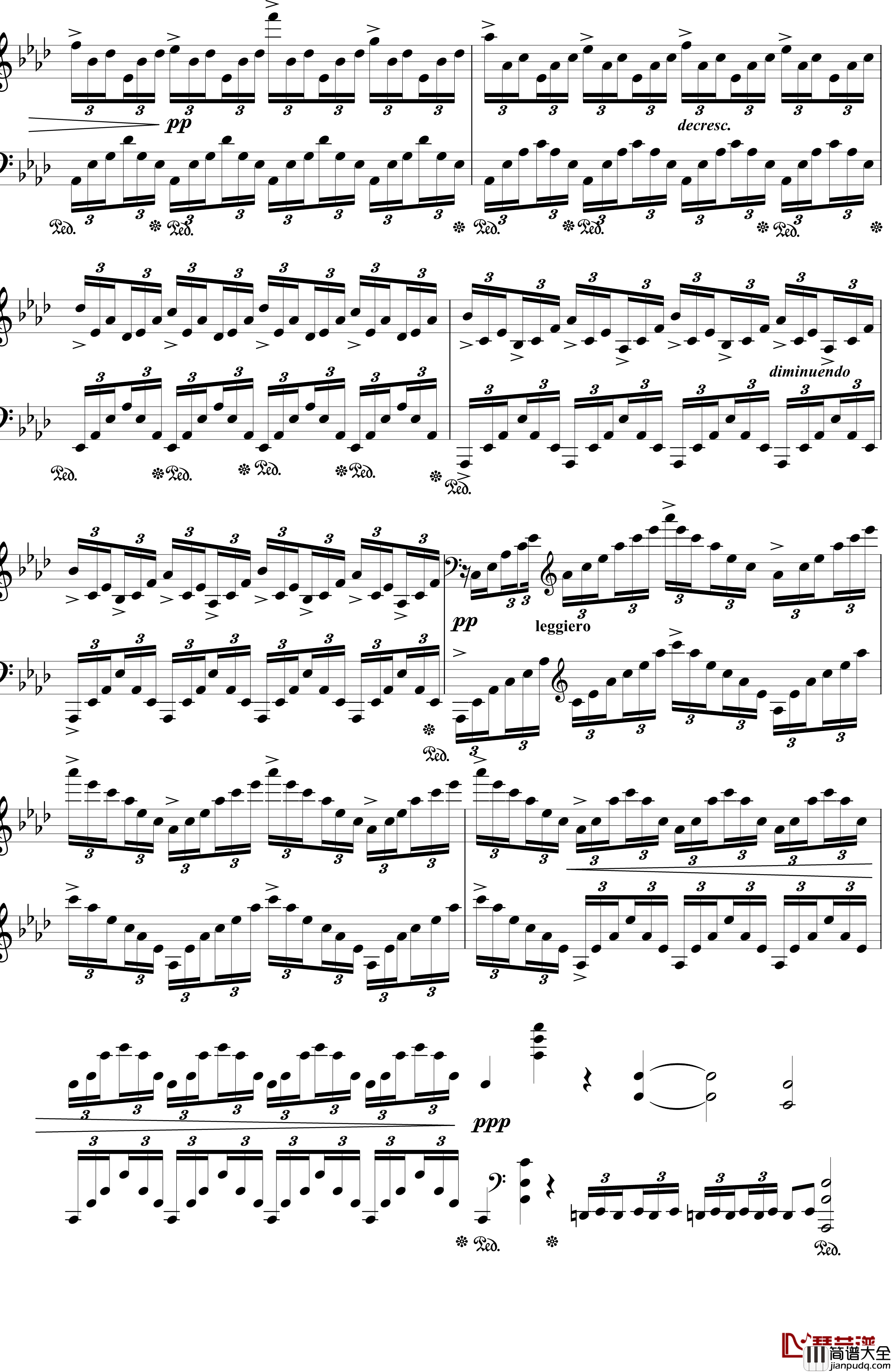 肖邦练习曲OP25NO1钢琴谱_竖琴_肖邦_chopin