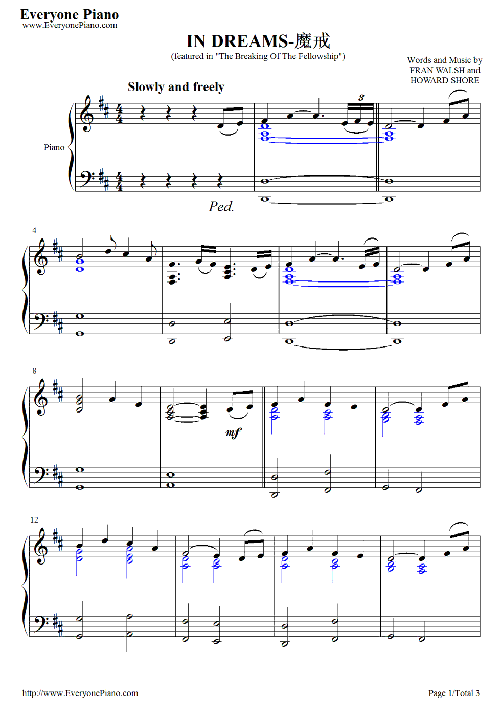 In_Dreams钢琴谱_Howard_Shore