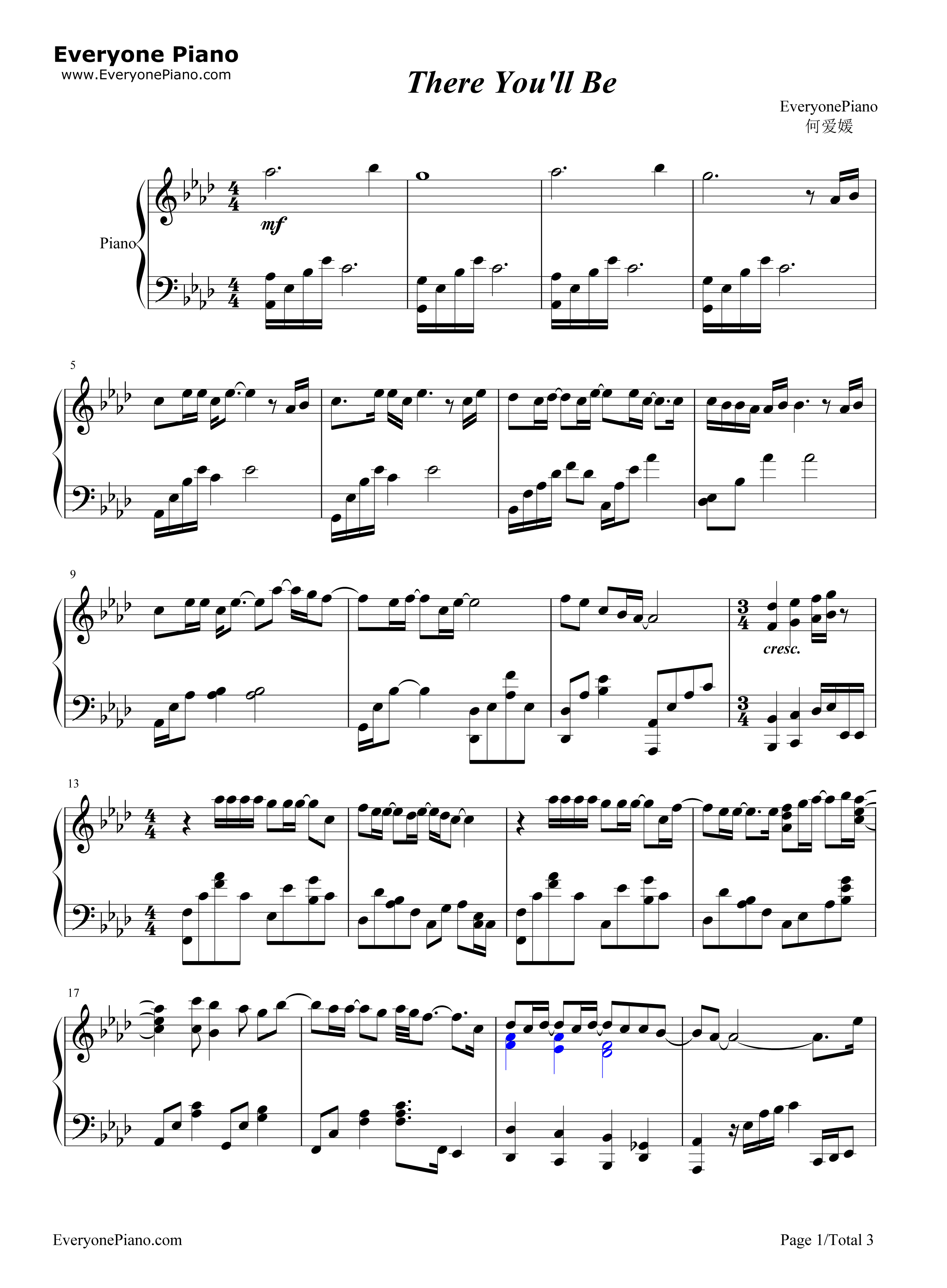 There_You'll_Be钢琴谱_Faith_Hill__费丝希尔